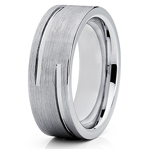 Men's 8mm Silver Tungsten Carbide Wedding Band - Comfort Fit Anniversary & Engagement Ring for Men - Perfect for Weddings, Proposals & Everyday Wear