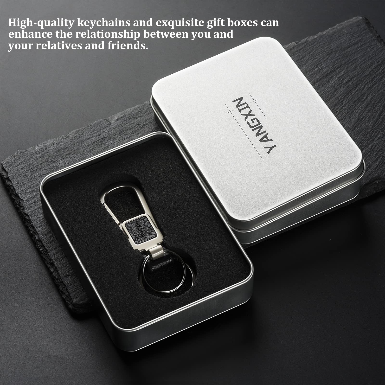 Durable Leather Keychain with 2 Key Rings & Carabiner Clip - Heavy Duty Car Keys Holder for Men & Women (Gift Box Included) - Perfect for Car Keys, House Keys, and Outdoor Adventures