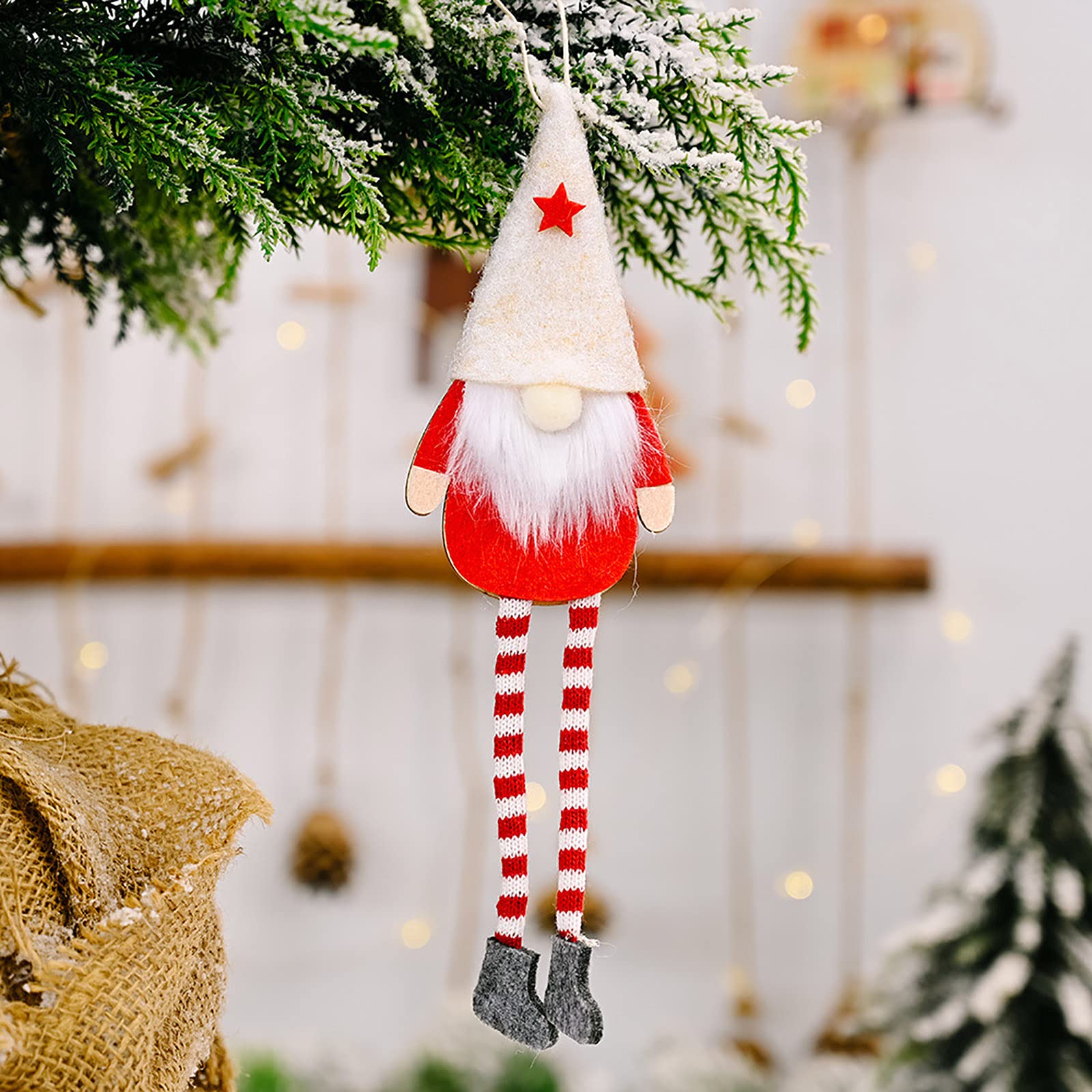 Santa Claus & Snowman Christmas Ornaments - Hanging Tree Decorations for Holiday Decor, Home & Living Room - Festive White Hat Dwarf Doll Pendants for Xmas Tree Decorating
