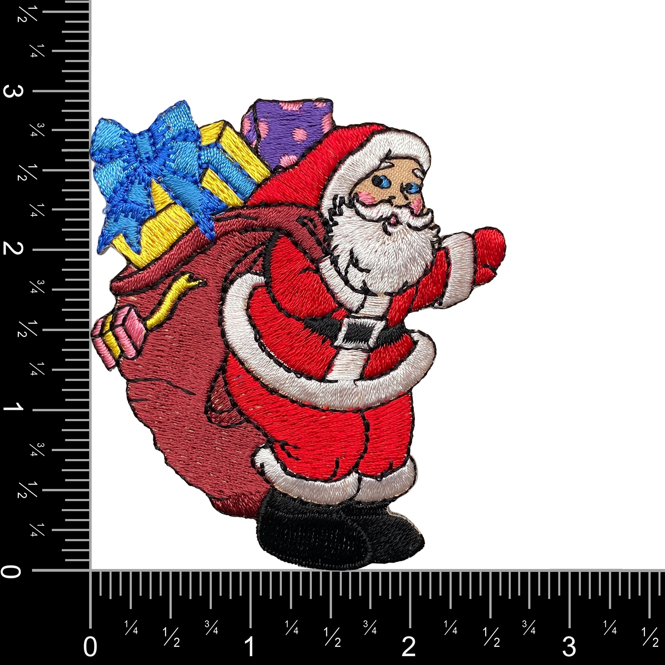 Santa Claus Burgundy Gift Bag with Embroidered Iron-On Patch - Christmas Present Sack for Holiday Gifts, Stocking Stuffers & Festive Decor