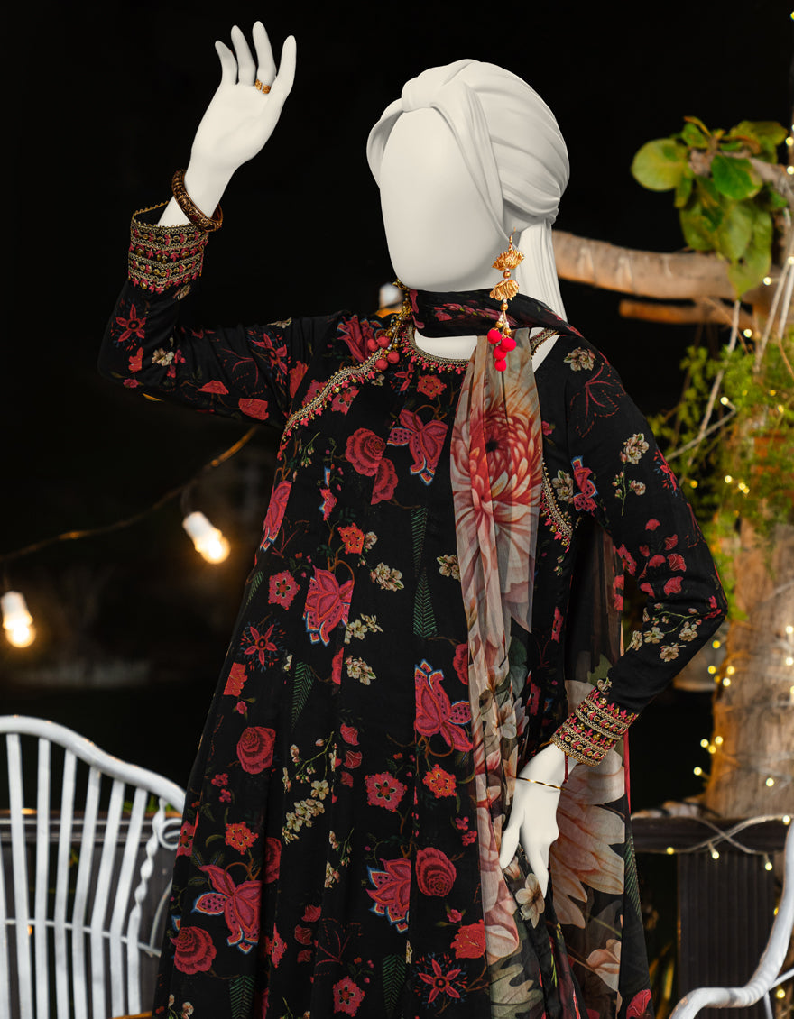 Elegant Black Chiffon Stitched Suit by J. Junaid Jamshed - Perfect for Weddings, Parties & Formal Occasions