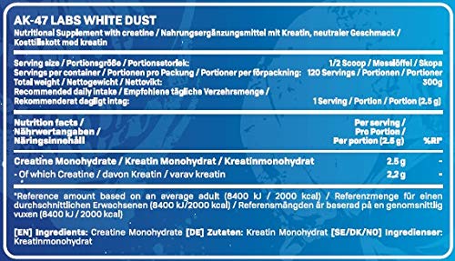 AK 47 Labs White Dust 300g Unflavored Pre-Workout Supplement for Bodybuilding & Fitness Training - Boost Energy & Endurance