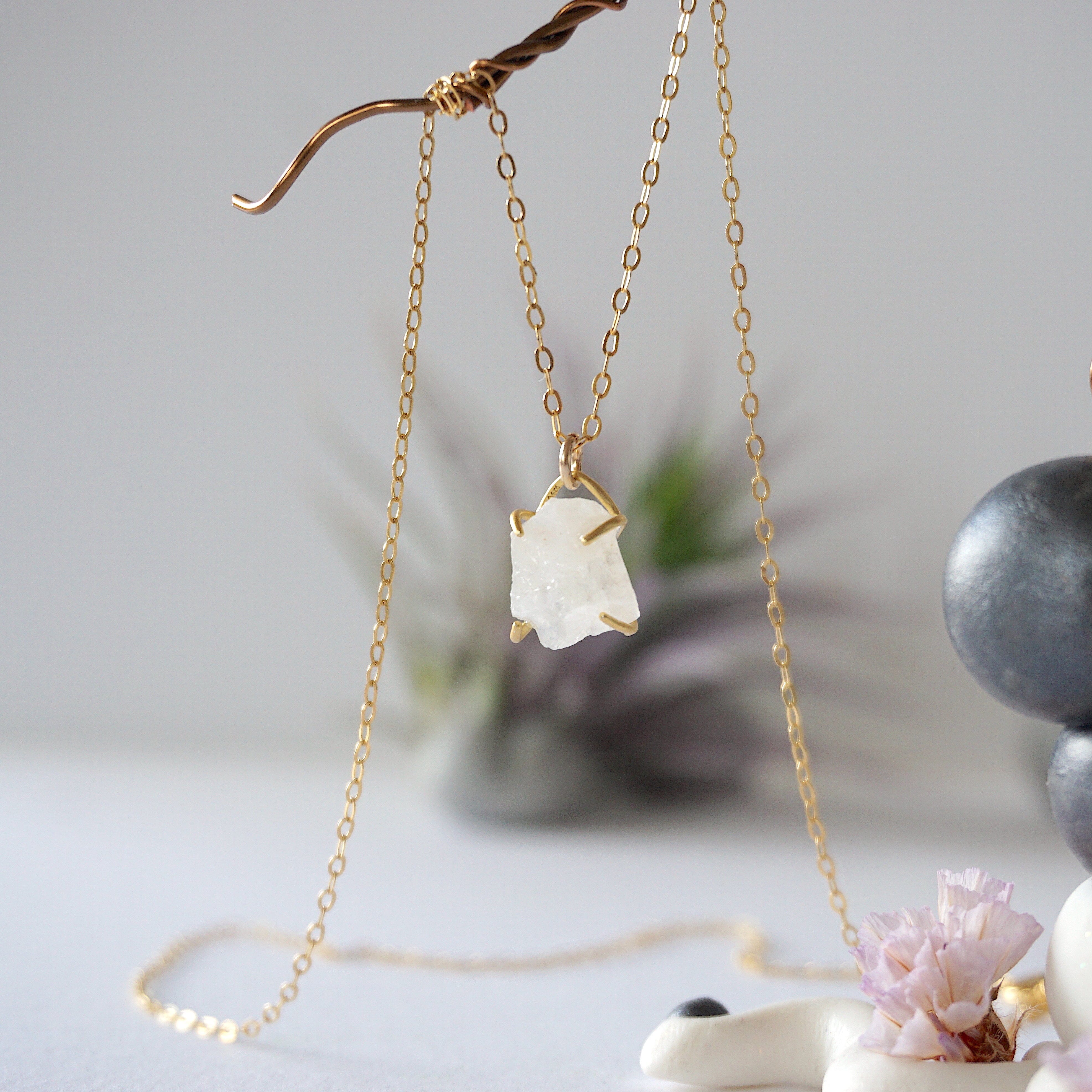 14K Gold Filled Rainbow Moonstone Huggie Charm Necklace for Women - Elegant Dainty Jewelry for Everyday Wear, Gift Giving & Special Occasions