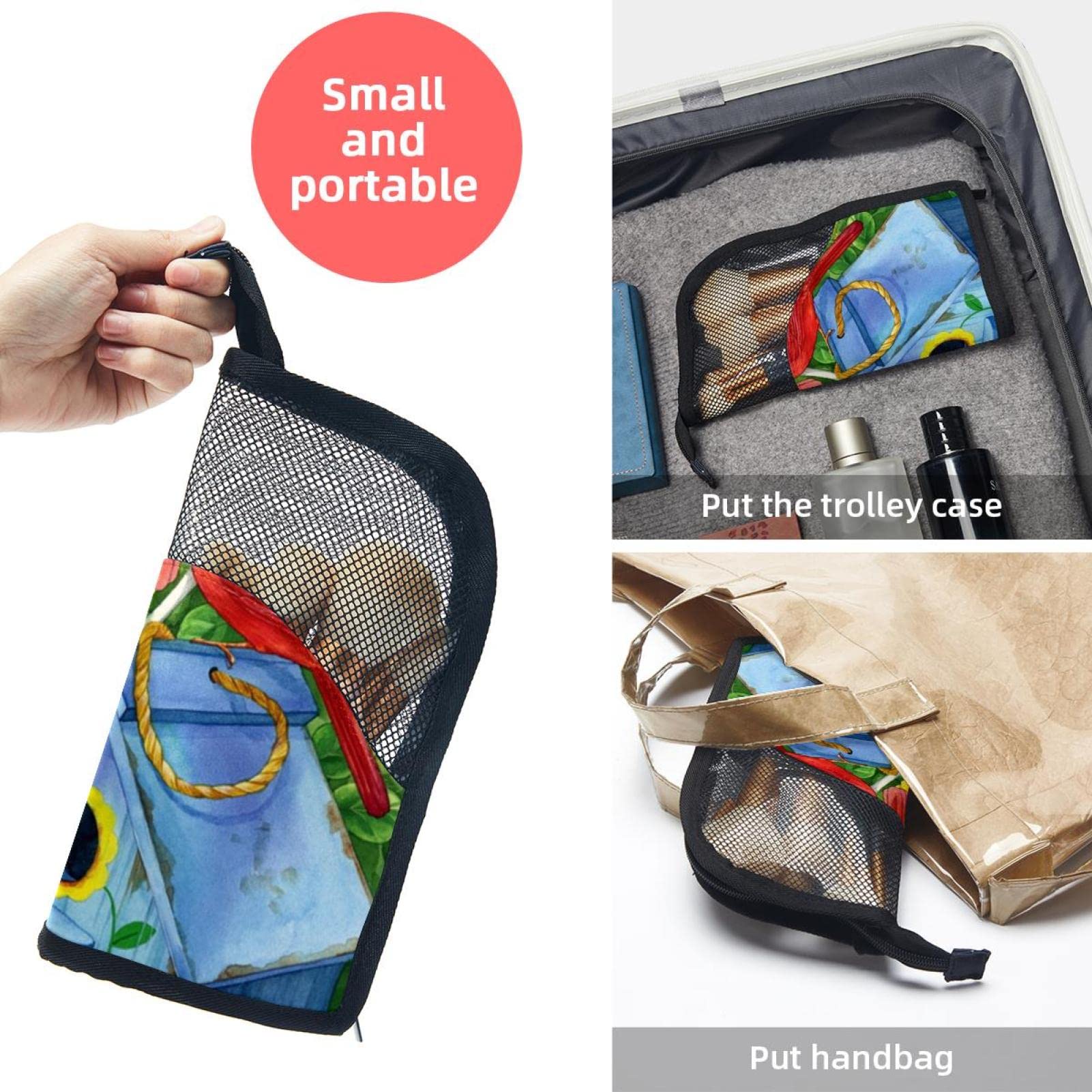 12-Piece Makeup Brush Organizer Bag with Bird Butterfly Strawberry Floral Design - Portable Travel Cosmetic Brush Holder Case for Professional Makeup Artists & Home Use