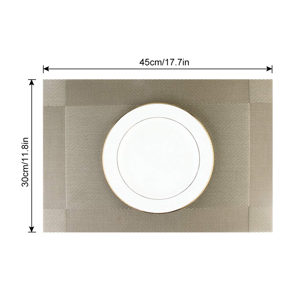DACHUI Heat-Resistant PVC Placemats Set of 6 - Stain Proof, Non-Slip, Washable Vinyl Table Mats for Dining Room, Kitchen, Coffee Shop (Coffee-Cross Woven Design) - Perfect for Daily Meals, Parties & Restaurant Use