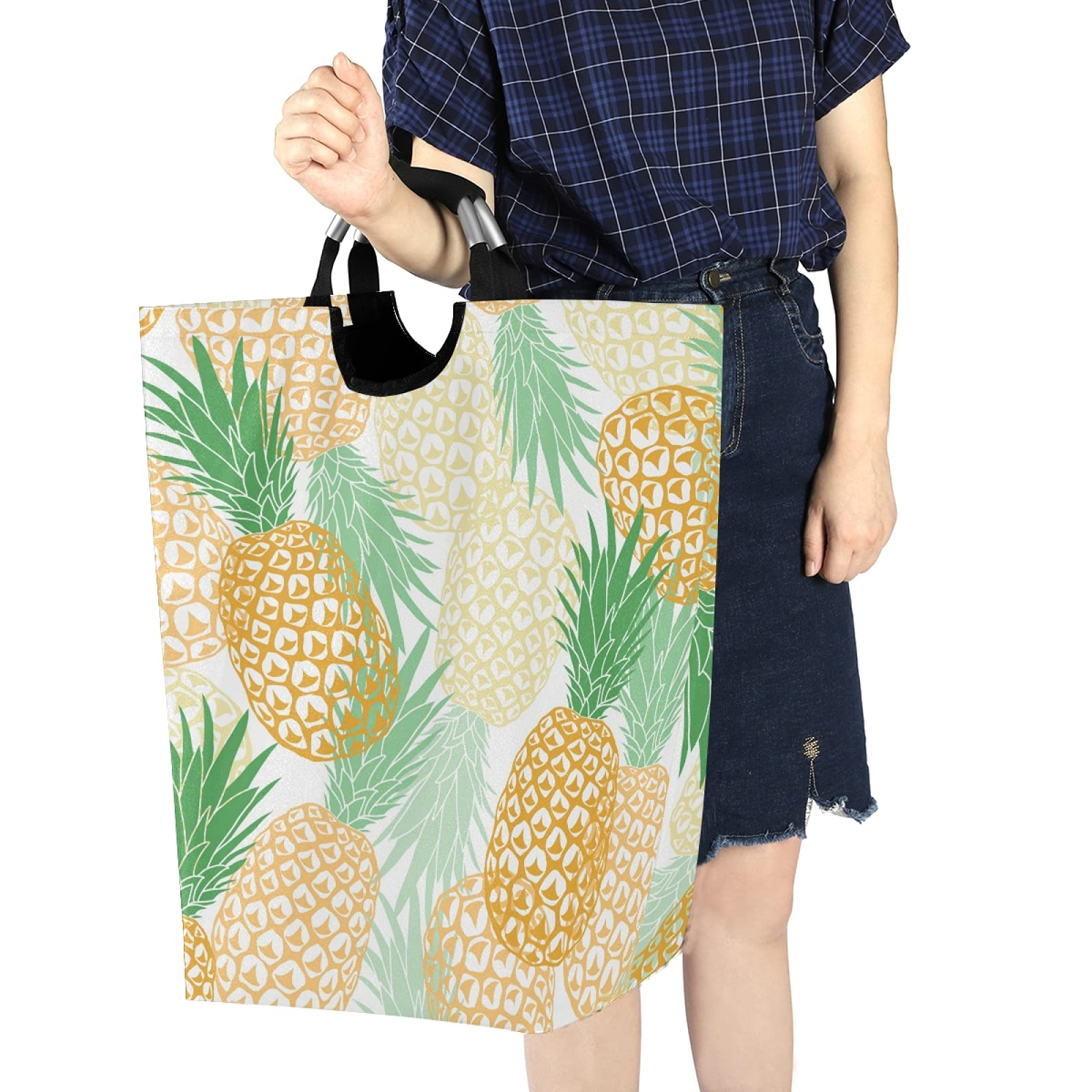 **Tarity 52L Large Collapsible Laundry Hamper - Yellow Pineapple Design, Oxford Fabric Dirty Clothes Basket with Handles, Foldable Storage Bin for Bedroom, Bathroom, Closet - Perfect for Laundry Room, Dorm, or Travel**