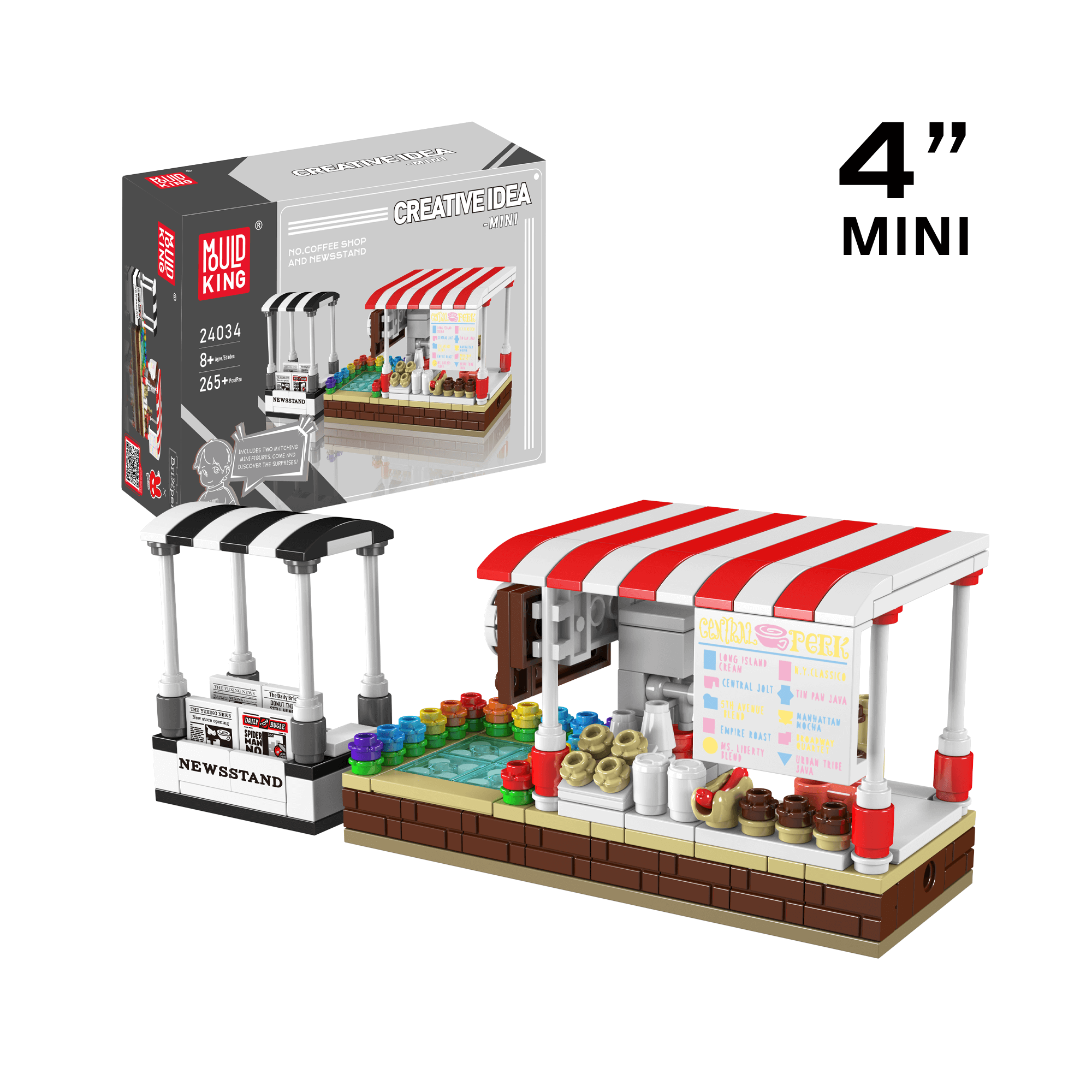 Mould King 24034 Coffee Shop & Newsstand Building Blocks Set - 265 PCS Creative Construction Toy for Adults & Kids - Perfect for Home Decor, Gift Giving & DIY City Scenes