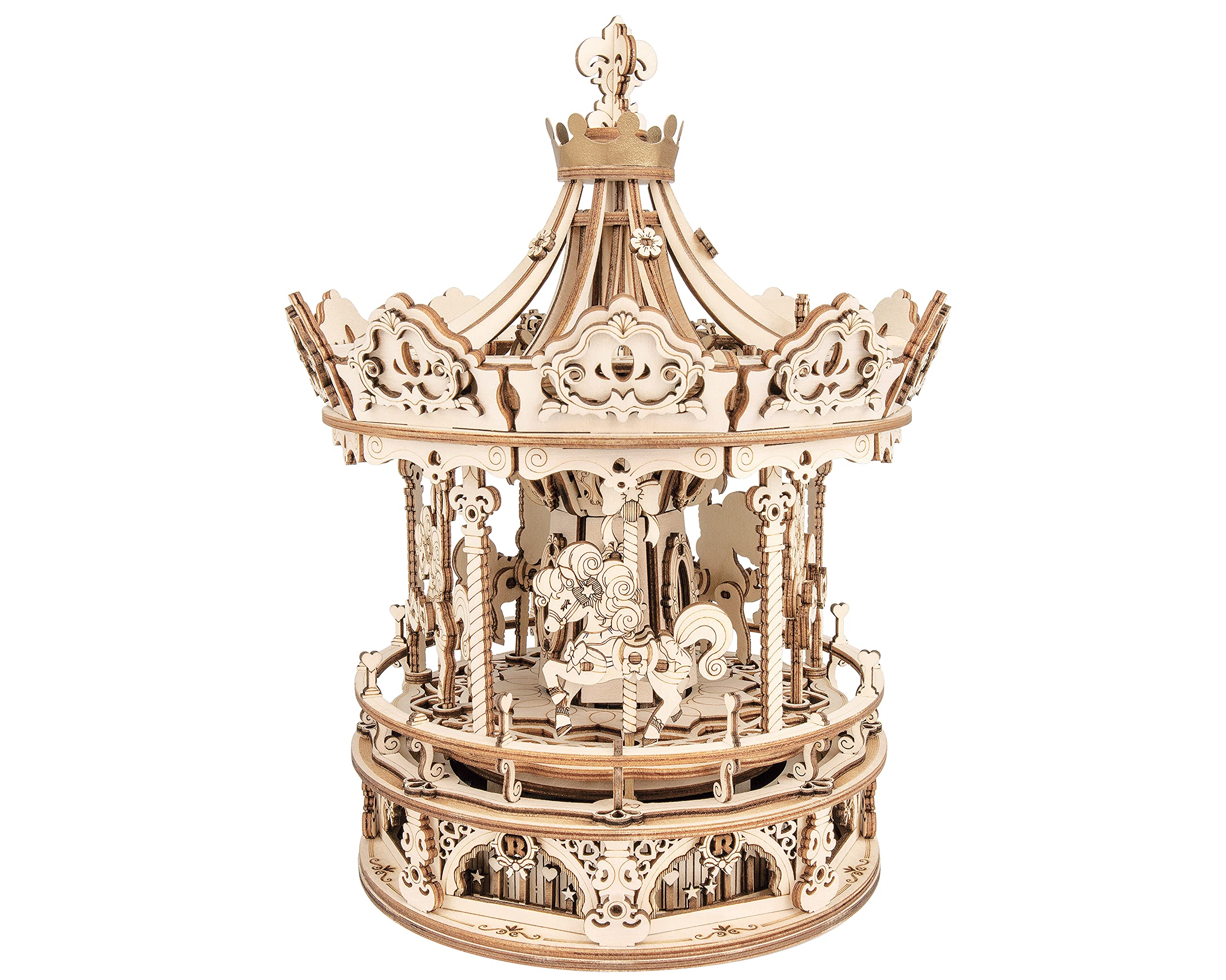 ROKR 3D Wooden Puzzle for Adults - DIY Mechanical Music Box Carousel Model Kit, Creative Building Toy & Unique Gift for Teens & Adults (14+), Perfect for Home Decor, Relaxation & Romantic Gifts - Fun DIY Craft Project for Hobbyists & Music Lovers