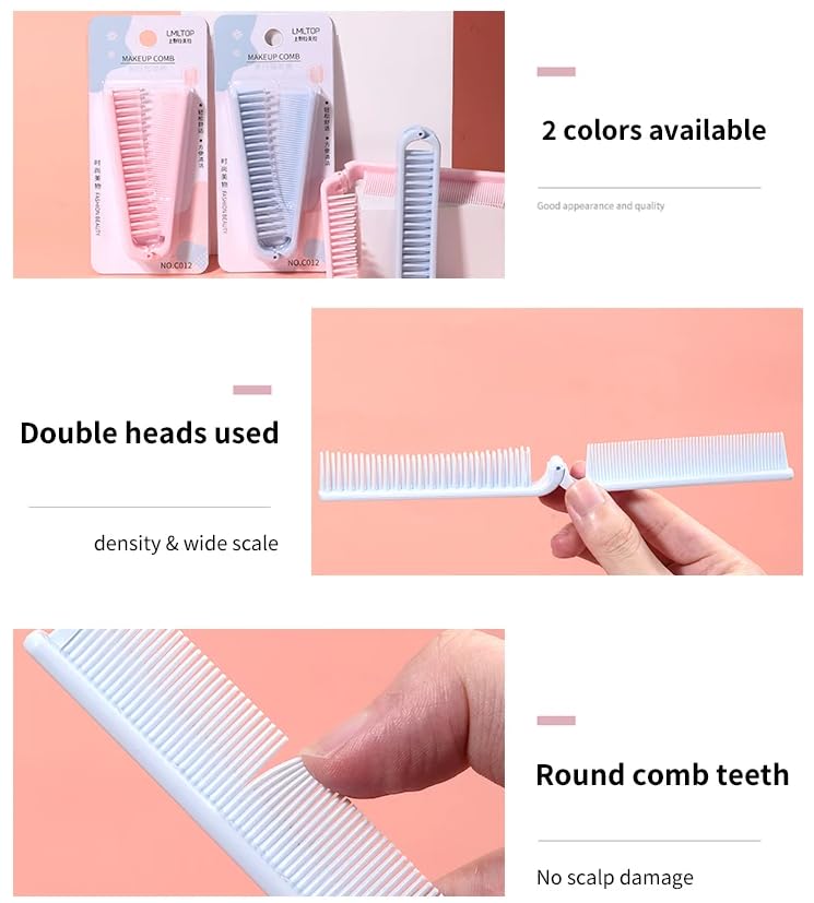 2 in 1 Folding Hair Brush & Comb - Double Headed Massage Plastic Portable Travel Hairbrush for Men & Women - Perfect for Travel, Gym, Purse & On-the-Go Styling