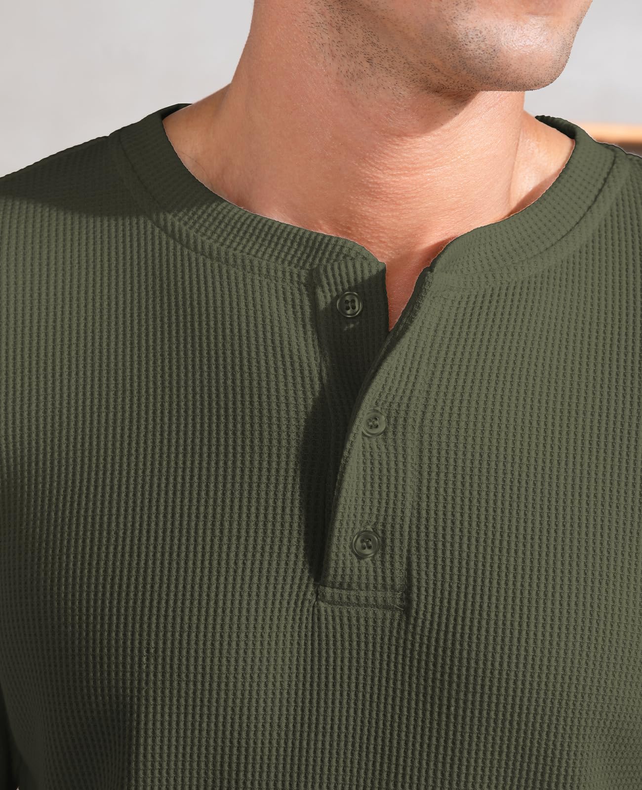 QUALFORT Men's Waffle Long Sleeve Henley Shirt - Soft Thermal Knit Top for Casual Wear, Outdoor Activities & Layering in Fall/Winter