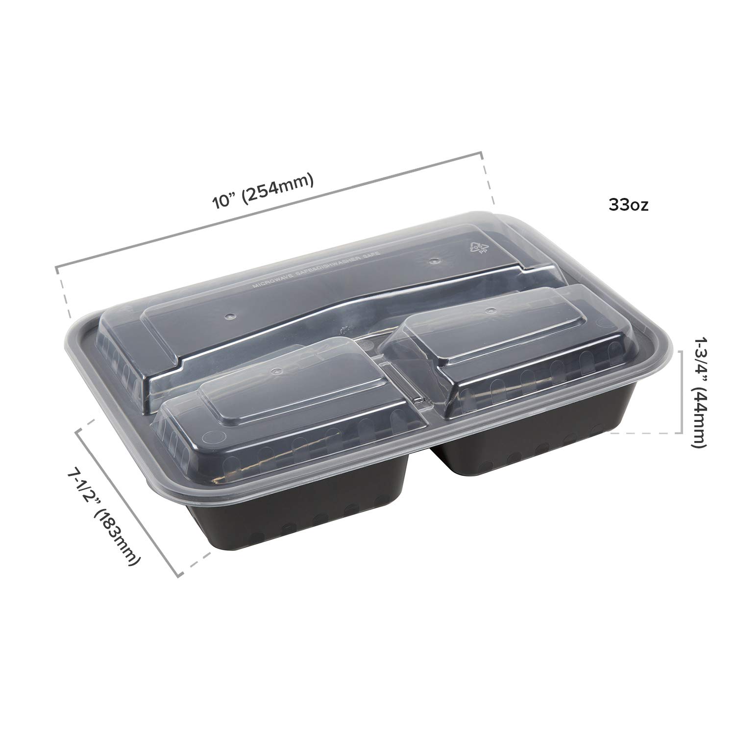 AmerCare 3-Compartment Rectangular Food Storage Containers with Lids - 10