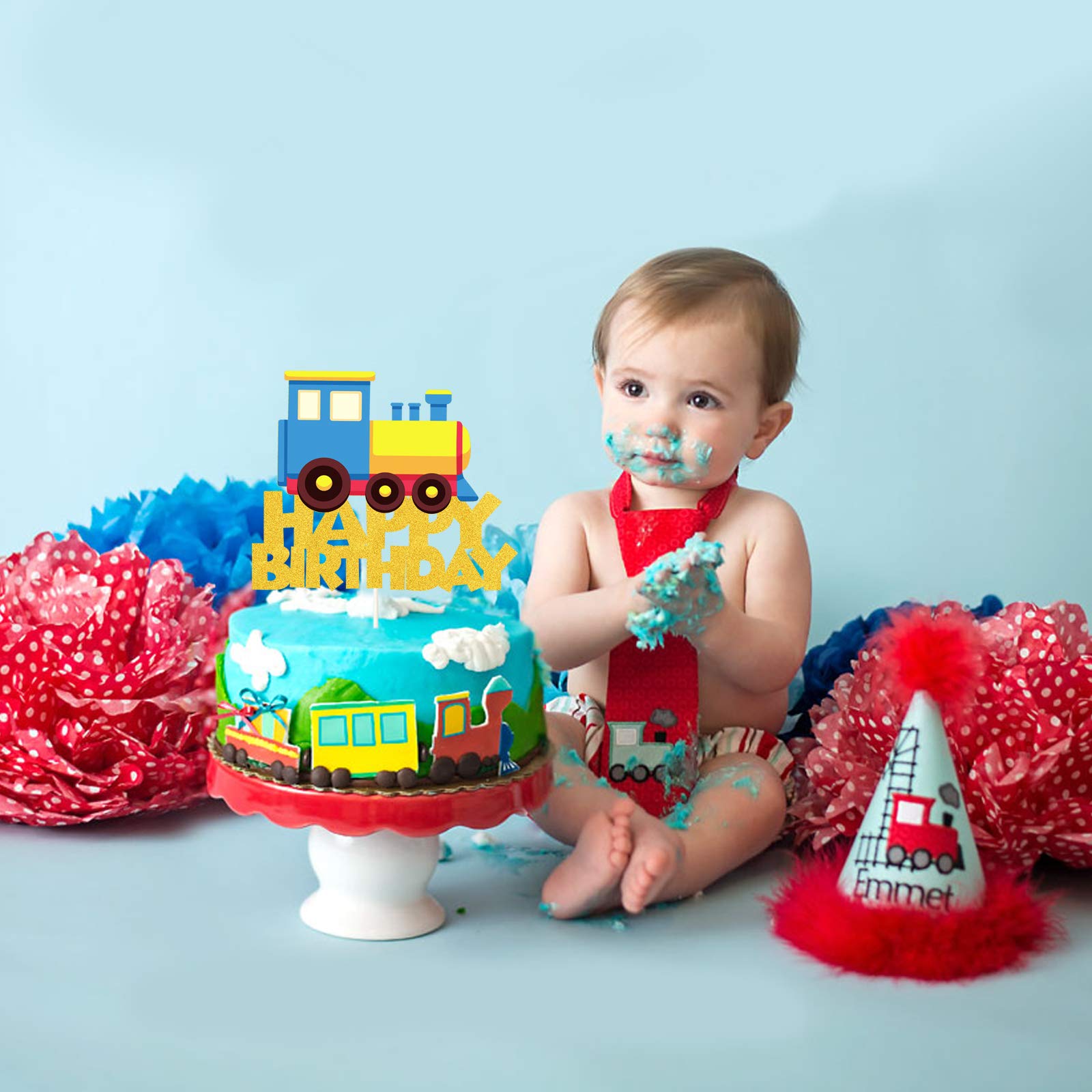 Happy Birthday Train Cake Topper - Transportation Theme Party Supplies for Kids | Perfect for Train-Themed Birthday Decorations & Party Favors | Ideal for Kids' Birthday Parties, Baby Showers & Special Events