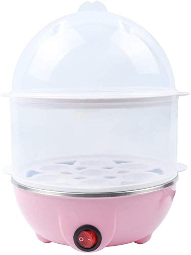 Electric Egg Cooker - Hard Boiled Egg Maker with 14-Capacity Double Layer, Multi-Function Steamer for Soft/Medium/Hard Eggs, Milk Warmer & Food Heater - Perfect for Breakfast Meal Prep, Keto Diet & Healthy Cooking (Pink)