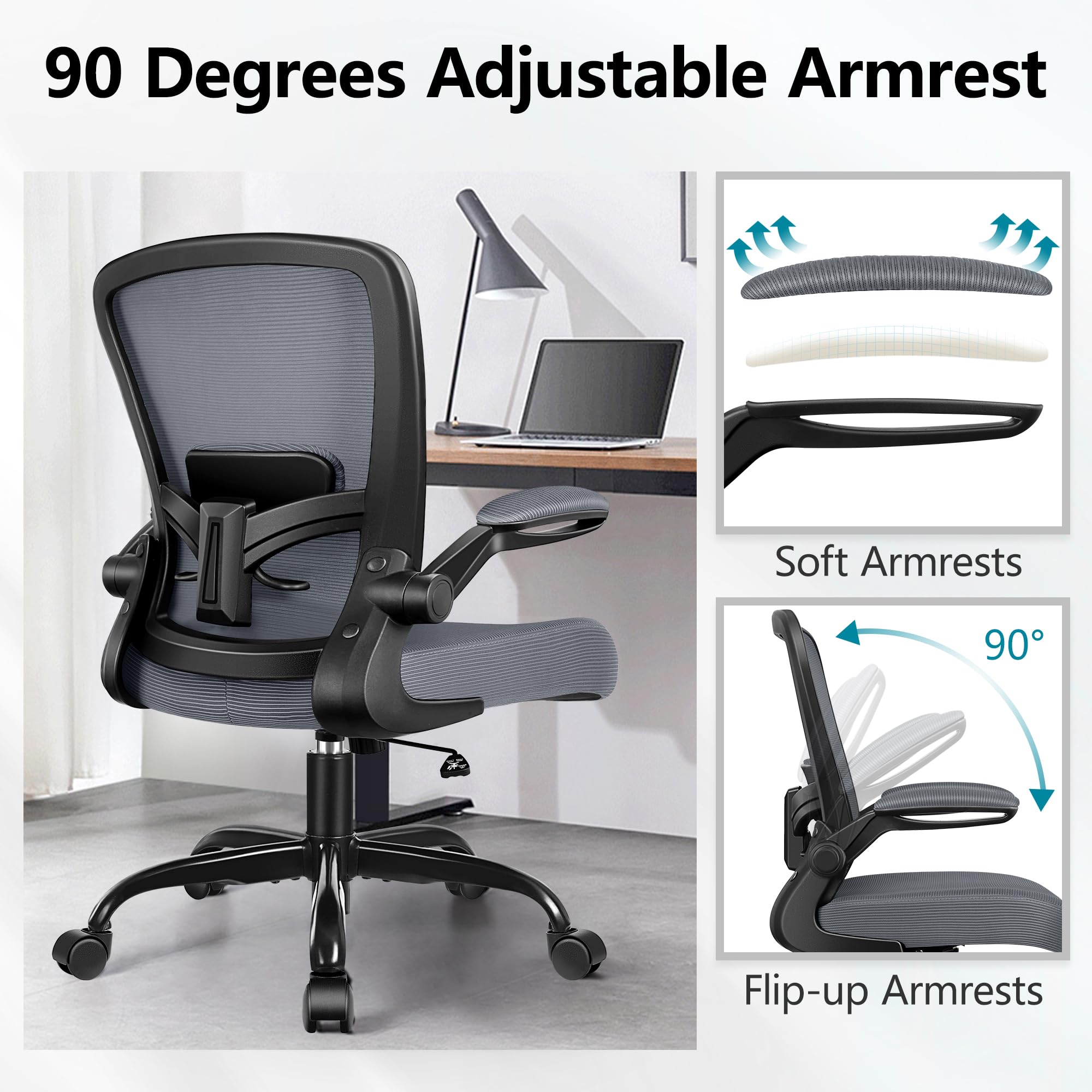 FelixKing Ergonomic Office Chair - Adjustable High Back Lumbar Support Mesh Desk Chair with Flip-up Armrests, Rolling Swivel Computer Task Chair for Home Office - Perfect for Long Work Hours & Video Conferencing