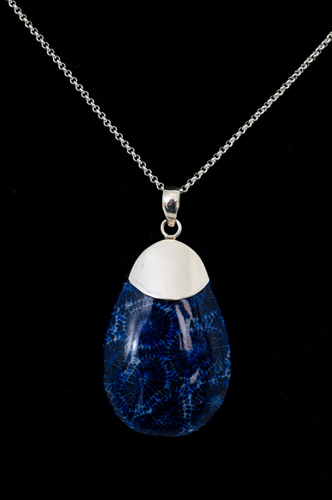 Blue Coral Pendant Necklace - Handmade Sterling Silver Jewelry for Women | Perfect Gift for Birthday, Anniversary & Beach Wedding Accessories