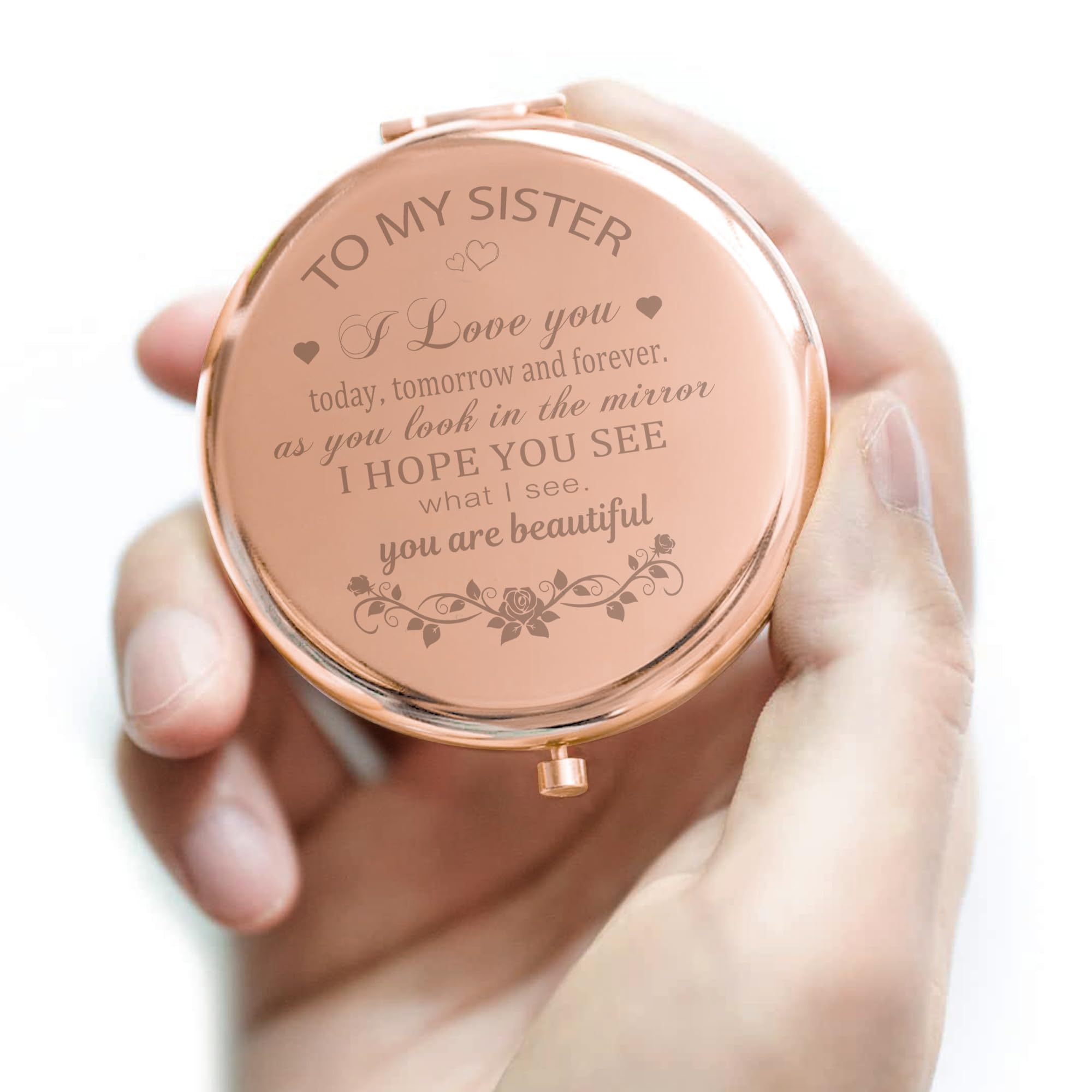 GAOLZIUY Rose Gold Compact Mirror - Perfect Gift for Sister, Birthday, Graduation, Valentine's Day, Mother's Day & Thanksgiving - Elegant Makeup Mirror for Women & Girls - Ideal for Travel, Purse & Everyday Use