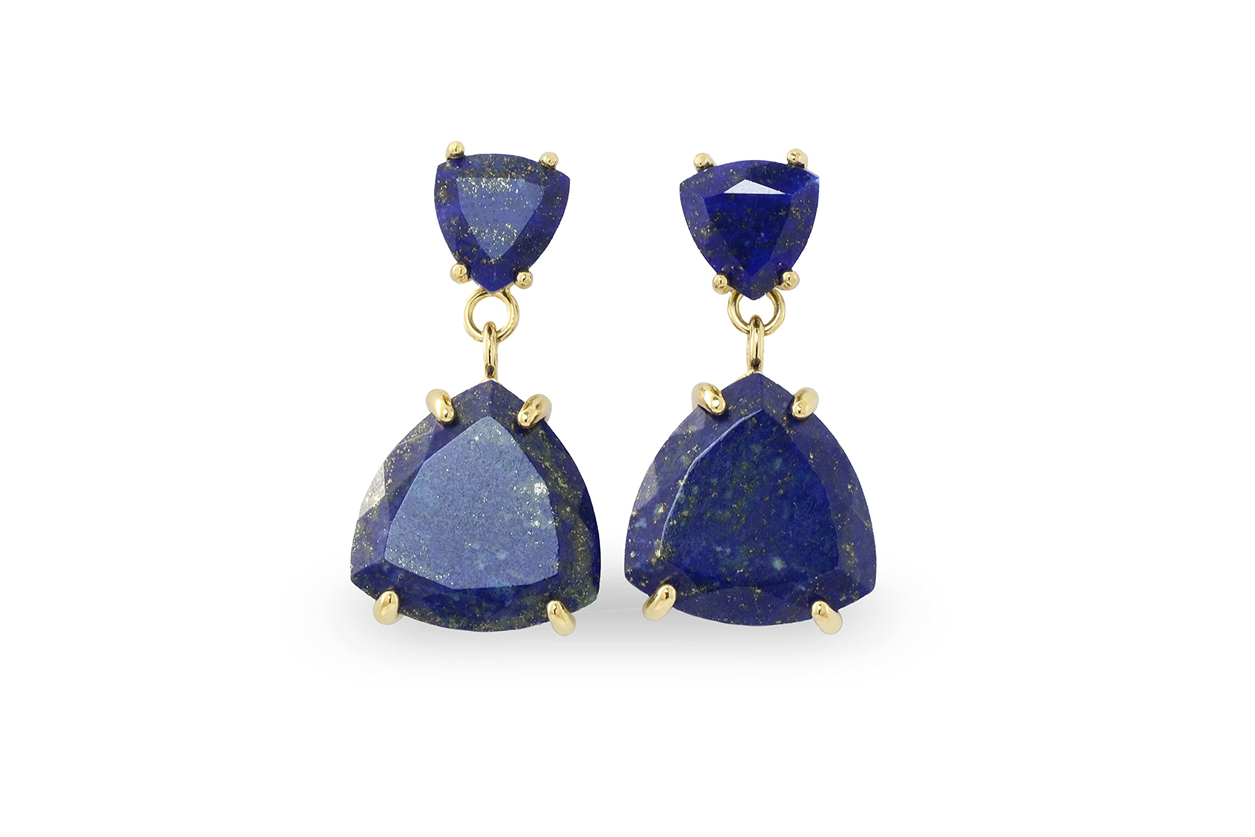 Lapis Lazuli and Anemone Double Stone Dangling Earrings for Women - September Birthstone Statement Jewelry - Elegant Blue Gemstone Gold Earrings - Perfect Gift for Birthday, Anniversary, and Special Occasions