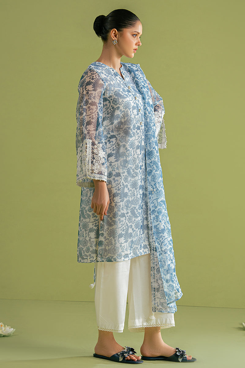 Elegant Blue Ceramic 2-Piece Outfit (Shirt & Dupatta) for Women - Perfect for Weddings, Parties & Festive Occasions