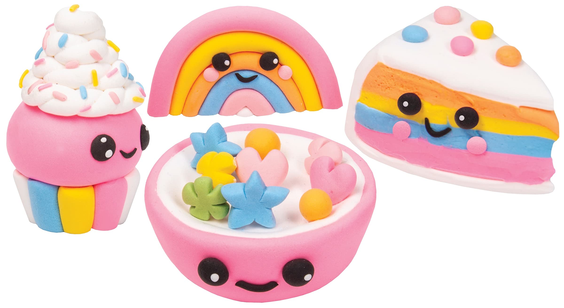 iScream Fizz Creations DIY Kawaii Rainbow Treats Modeling Dough Kit - Make Fun Shaped Candies & Desserts for Kids Birthday Parties & Creative Playtime