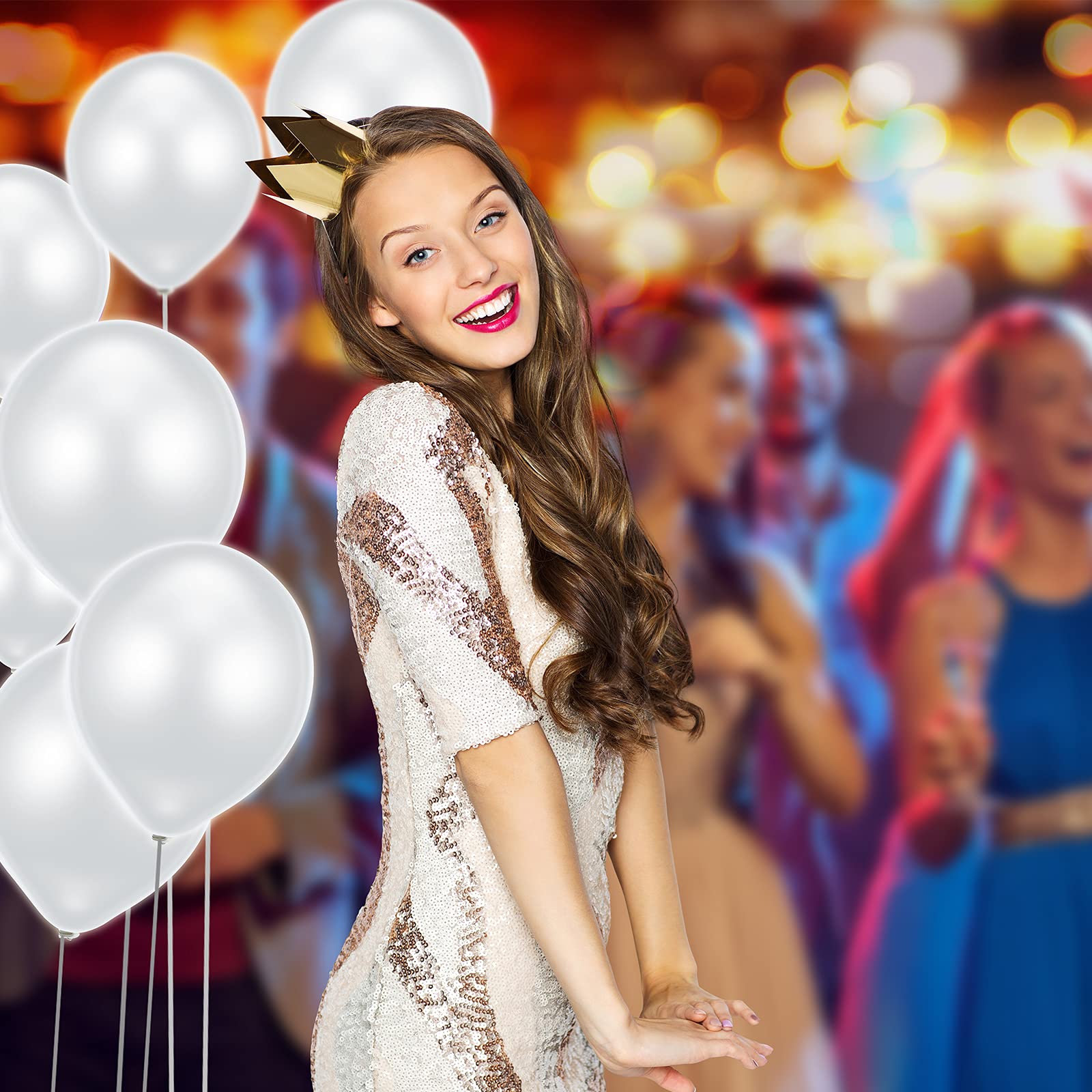 Sumind 60-Pack LED Light Up Balloons - Glow in The Dark Luminous Latex Balloons for Birthday Parties, Weddings & Halloween Decor - Fillable with Helium or Air (Round, White) - Perfect for Nighttime Events, Pool Parties & Romantic Proposals