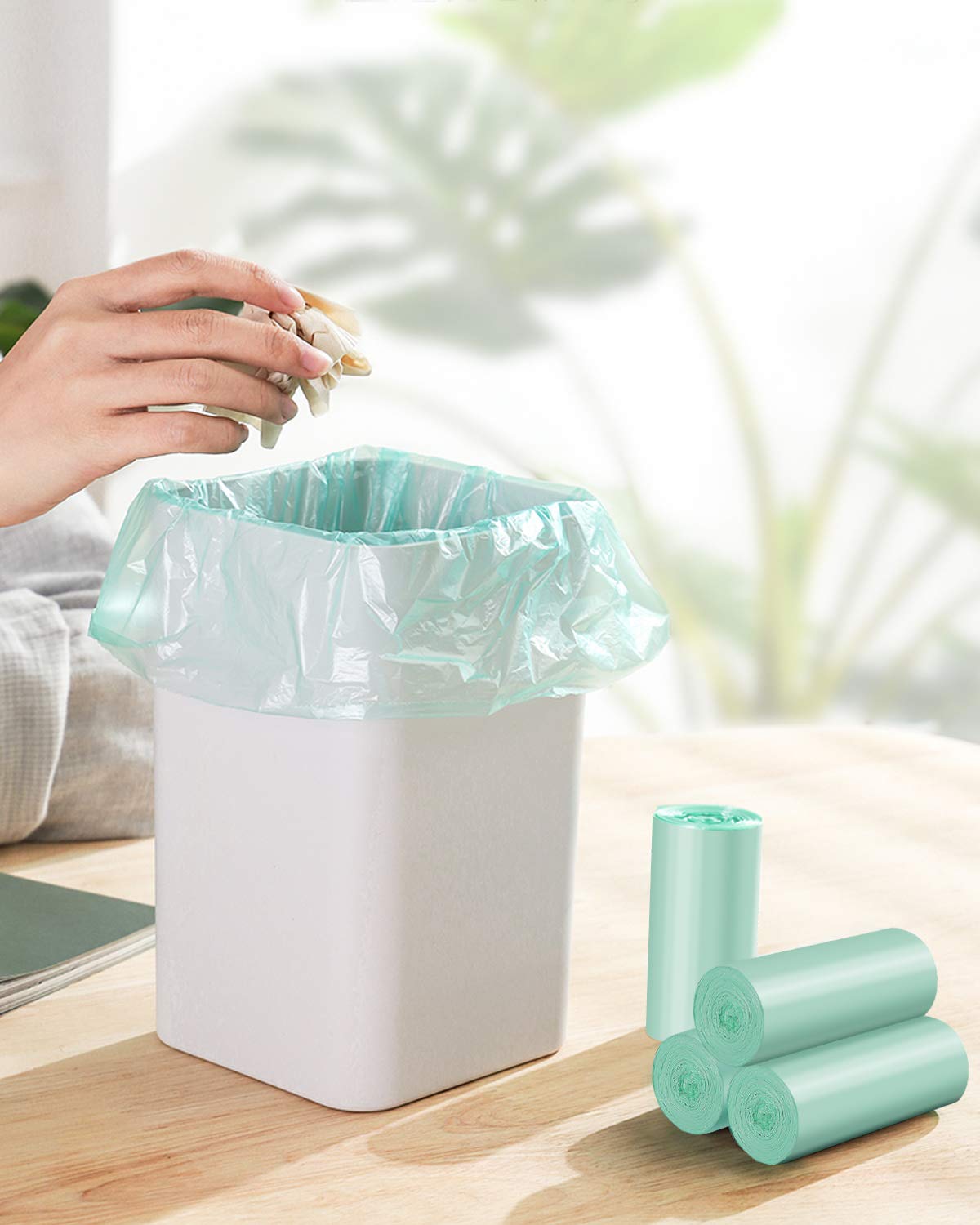 AYOTEE 75-Count 1.2 Gallon Mini Compostable Trash Bags - Eco-Friendly Small Garbage Can Liners for Bathroom, Office & Kitchen Waste Baskets (4.5-5 Liter, Green) | Perfect for Home, Dorm & RV Use