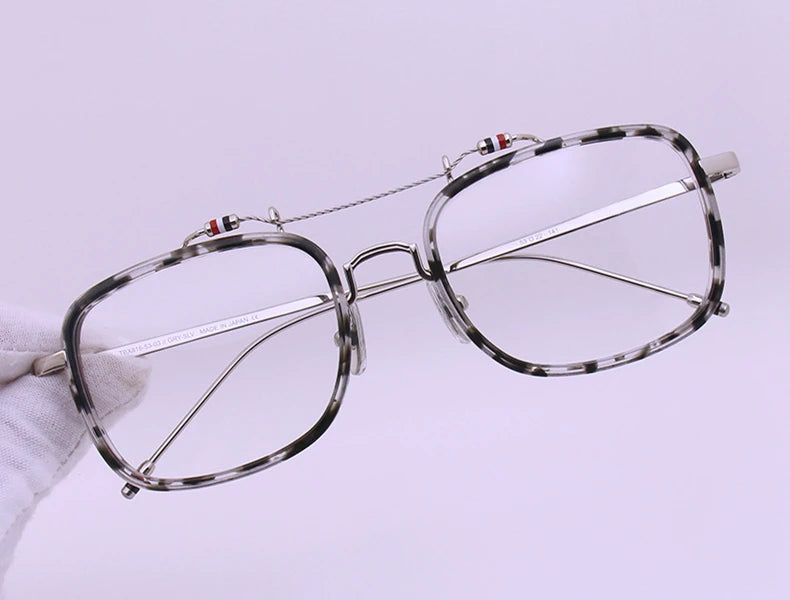 Black Unisex Square Double Bridge Acetate Eyeglasses Frame - Lightweight Alloy & Acetate Design for Men & Women - Perfect for Reading, Work, and Fashion Accessories (Model TBS816)