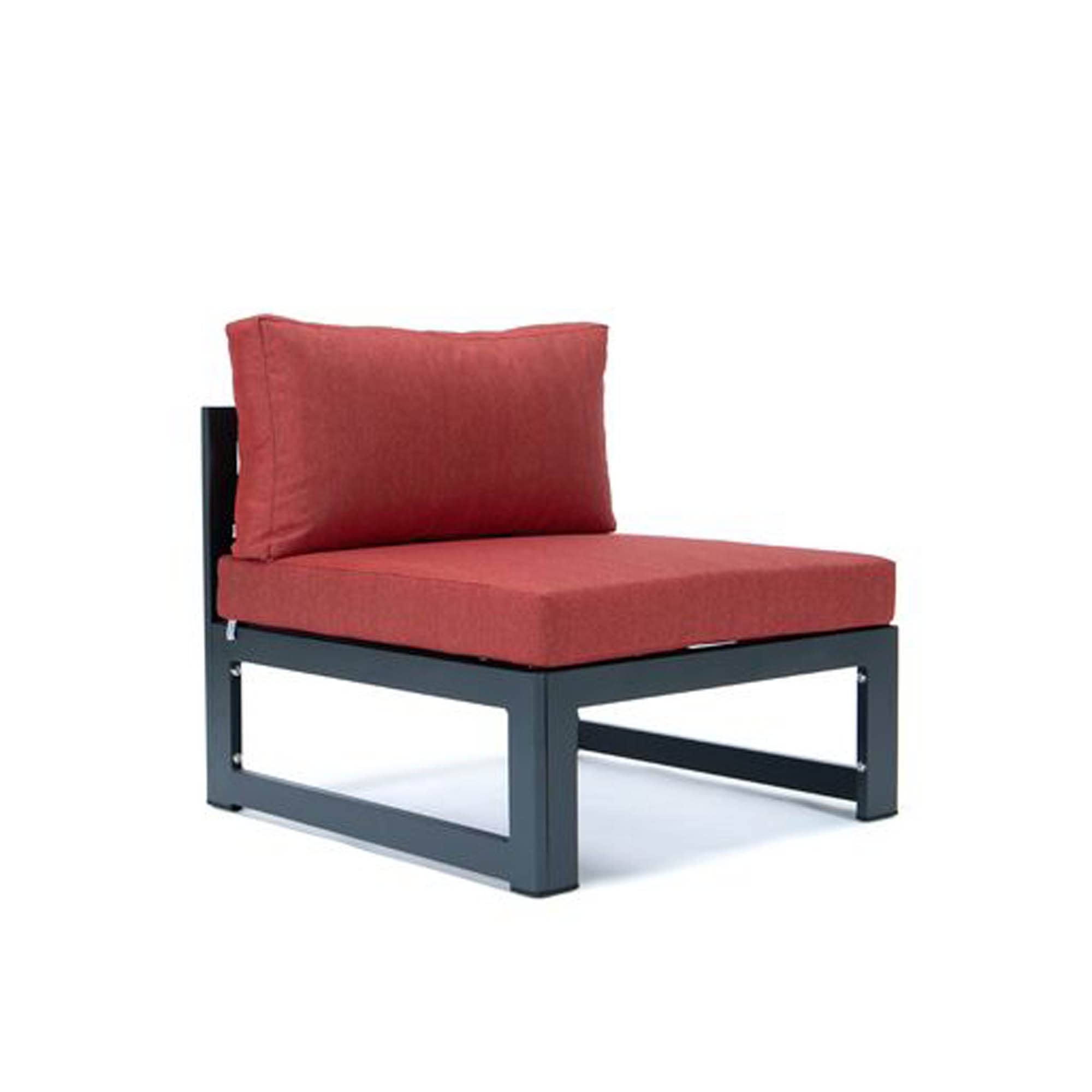 LeisureMod Chelsea 5-Piece Outdoor Patio Furniture Set - Black Aluminum Frame with Red Cushions - Weather-Resistant Dining Chairs & Coffee Table - Perfect for Backyard, Garden, Poolside & Patio Relaxation