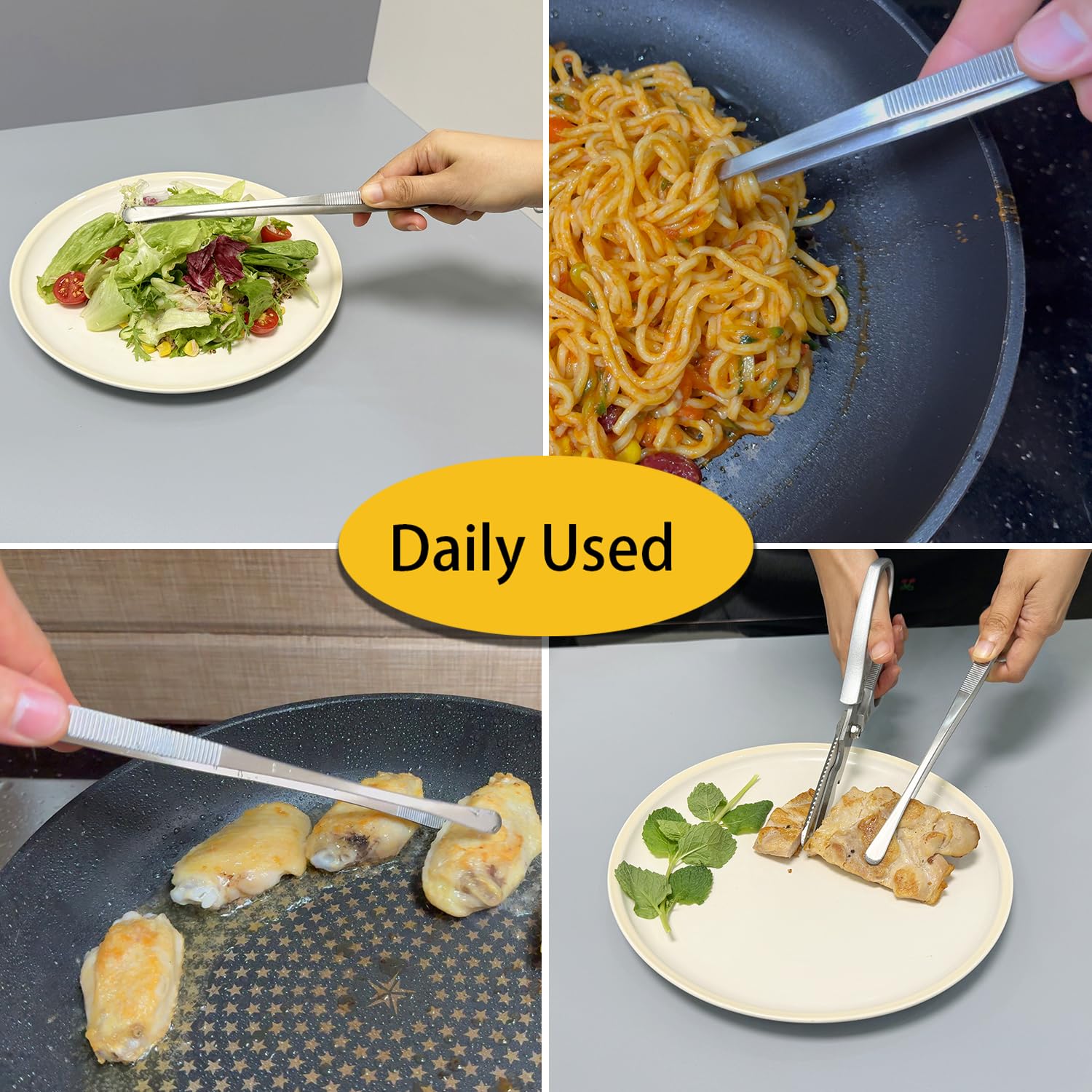 JETKONG 2pc Long Stainless Steel Kitchen Tweezers for Cooking & Serving