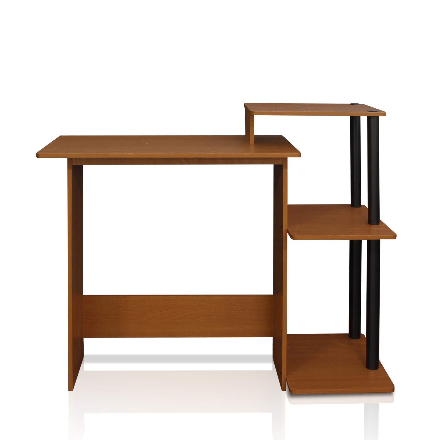 Furinno Efficient Home Laptop Desk with Square Shelves - Light Cherry/Black & Espresso/Black - Perfect for Home Office, Study, and Small Spaces