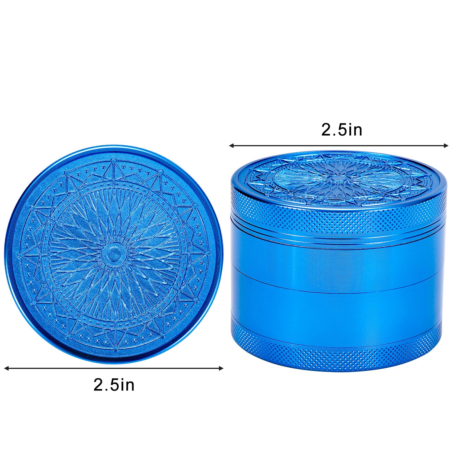 2.5 Inch Large Kitchen Grinder with Exquisite Pattern - Blue Spice Grinder for Herbs, Pepper, Salt | Perfect for Cooking, Baking & Seasoning Dishes