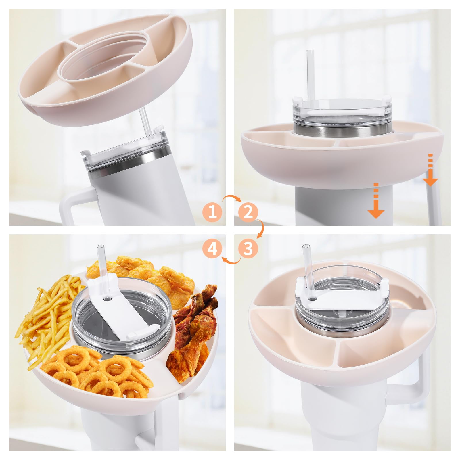 Stanley 40 oz Tumbler Snack Bowl with Handle - Reusable Snack Tray for Stanley Cup Accessories - Cream Color Snack Ring - Perfect for Road Trips, Camping & Office Snacking