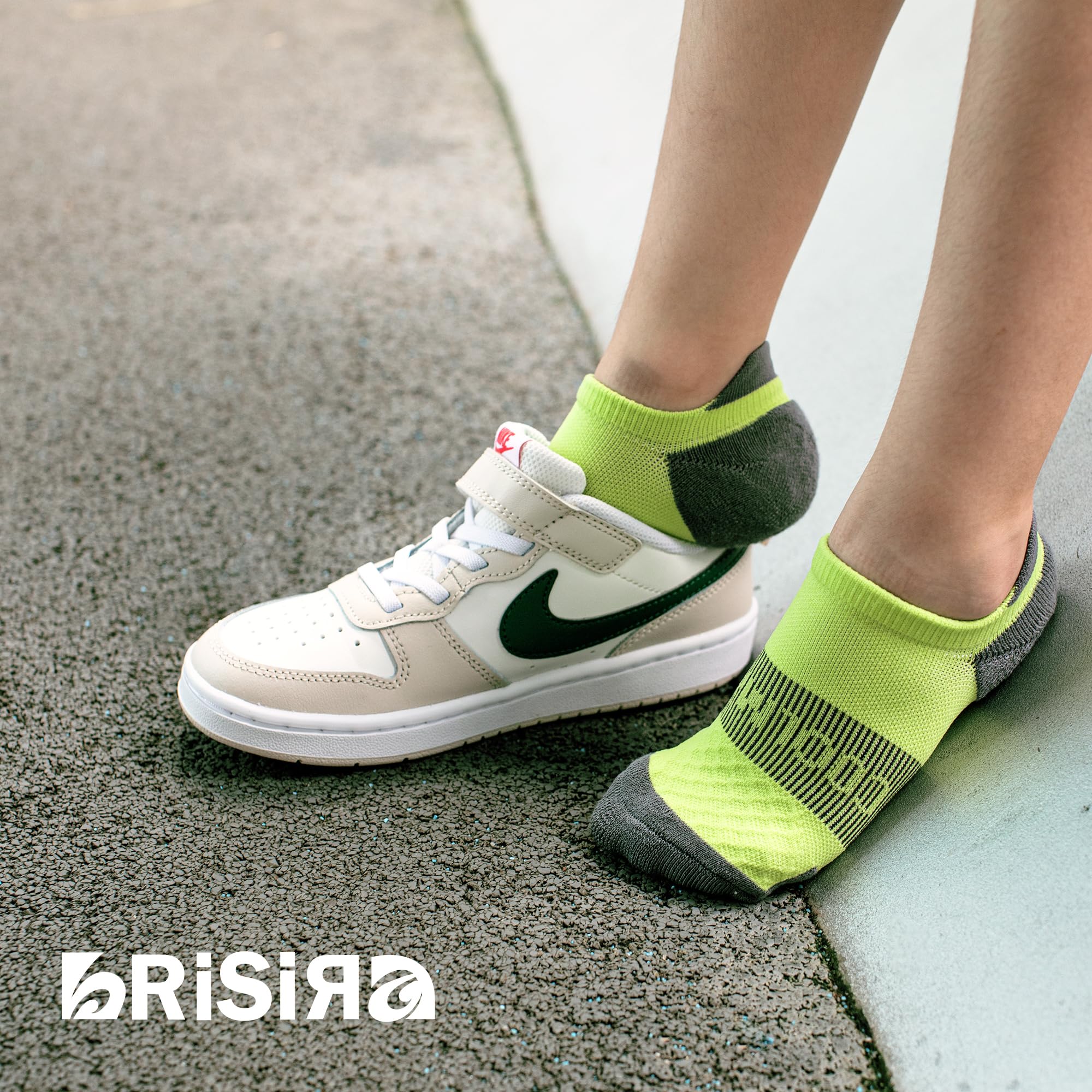 BRISIRA Coolmax Bamboo Viscose Kids No Show Socks - Breathable Compression Athletic Running Socks for Boys & Youth - Cushioned Ankle Support for Sports, School & Daily Activities
