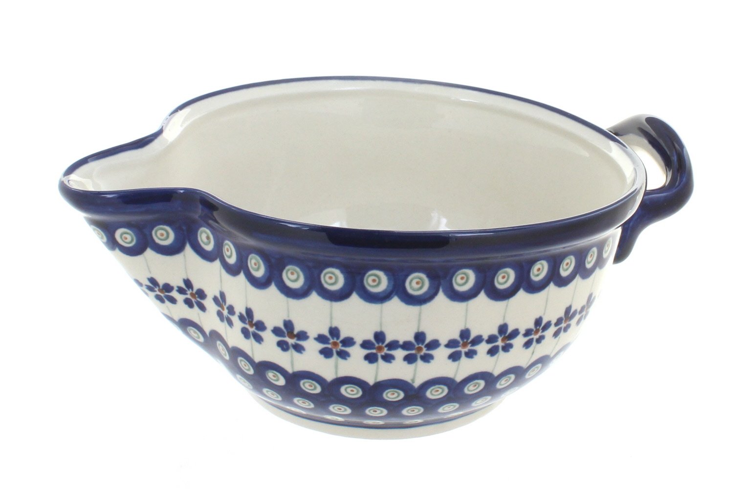 Handmade Blue Rose Polish Pottery Batter Bowl with Peacock Design - Perfect for Baking, Mixing & Serving - Elegant Kitchen Decor & Gift Idea
