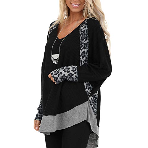 KCatsy Waffle Bat Sleeve Leopard Print T-Shirt for Women - Soft Stitched Casual Tee for Streetwear, Parties & Everyday Outfits