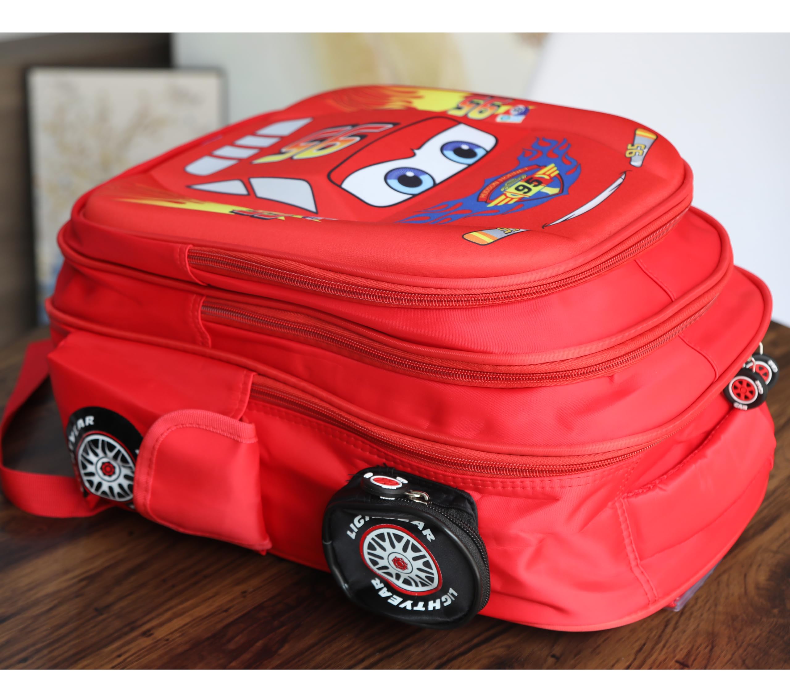 **Waterproof Cartoon Kids Truck Backpack for Boys - Durable Kindergarten & Preprimary School Backpack (Red) - Perfect for Daily Use, Travel & Outdoor Adventures**