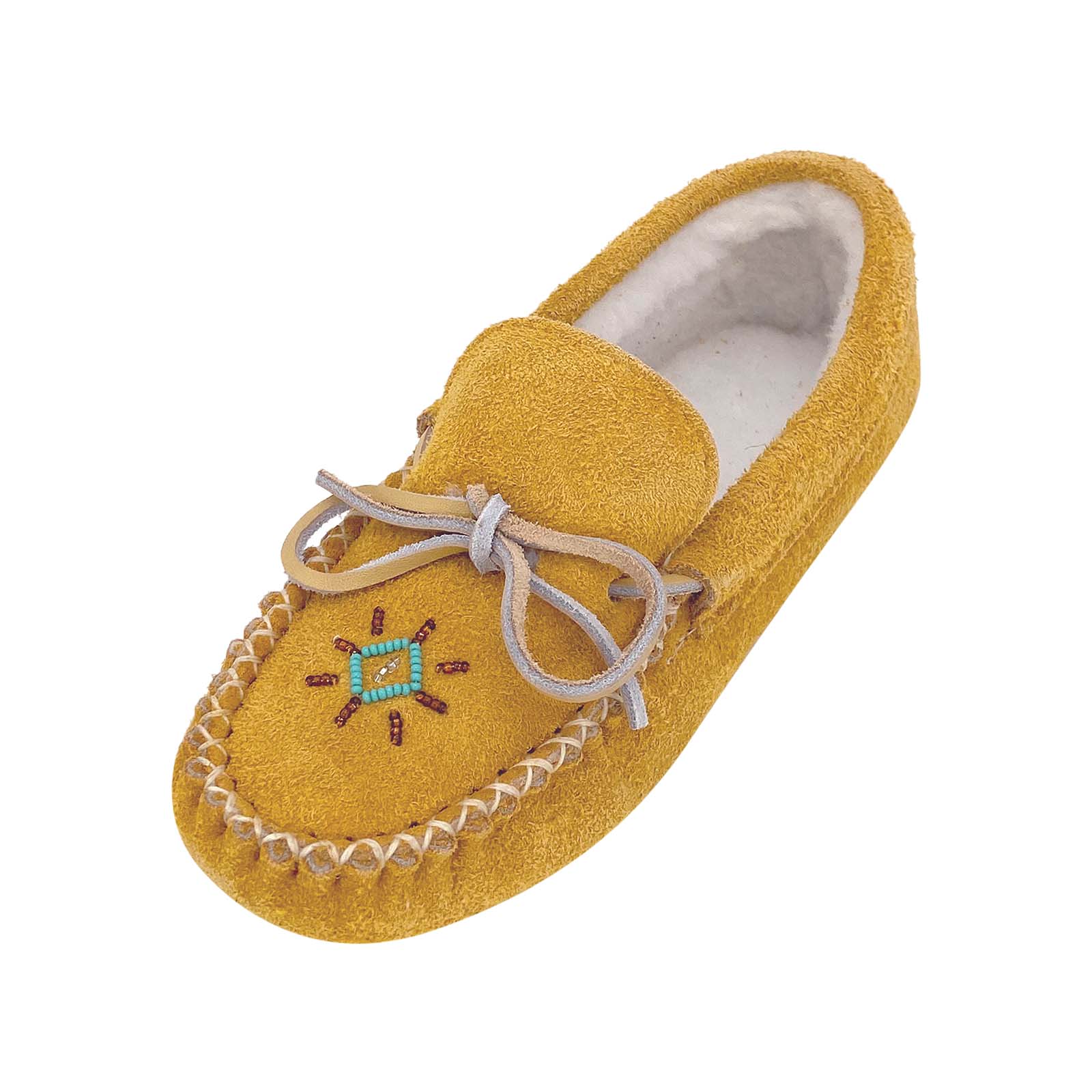Women's Warm Fleece Lined Beaded Suede Moccasins - Soft Indoor/Outdoor House Shoes for Winter Comfort & Style