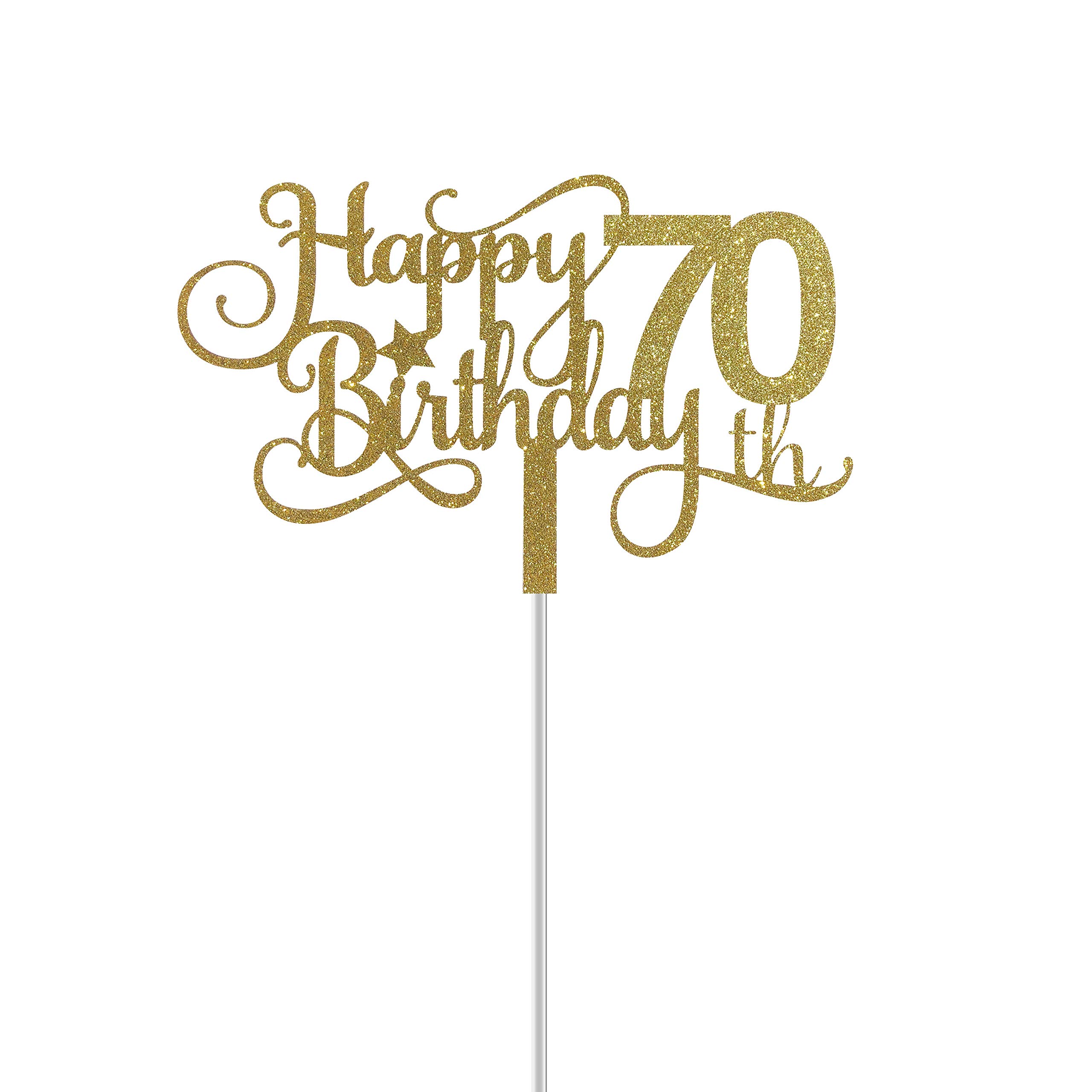 ALPHA K GG 70th Birthday Cake Topper - Happy 70th Birthday Decorations for Cake - Gold & Black Party Supplies - Perfect for Anniversary Celebrations & Retirement Parties