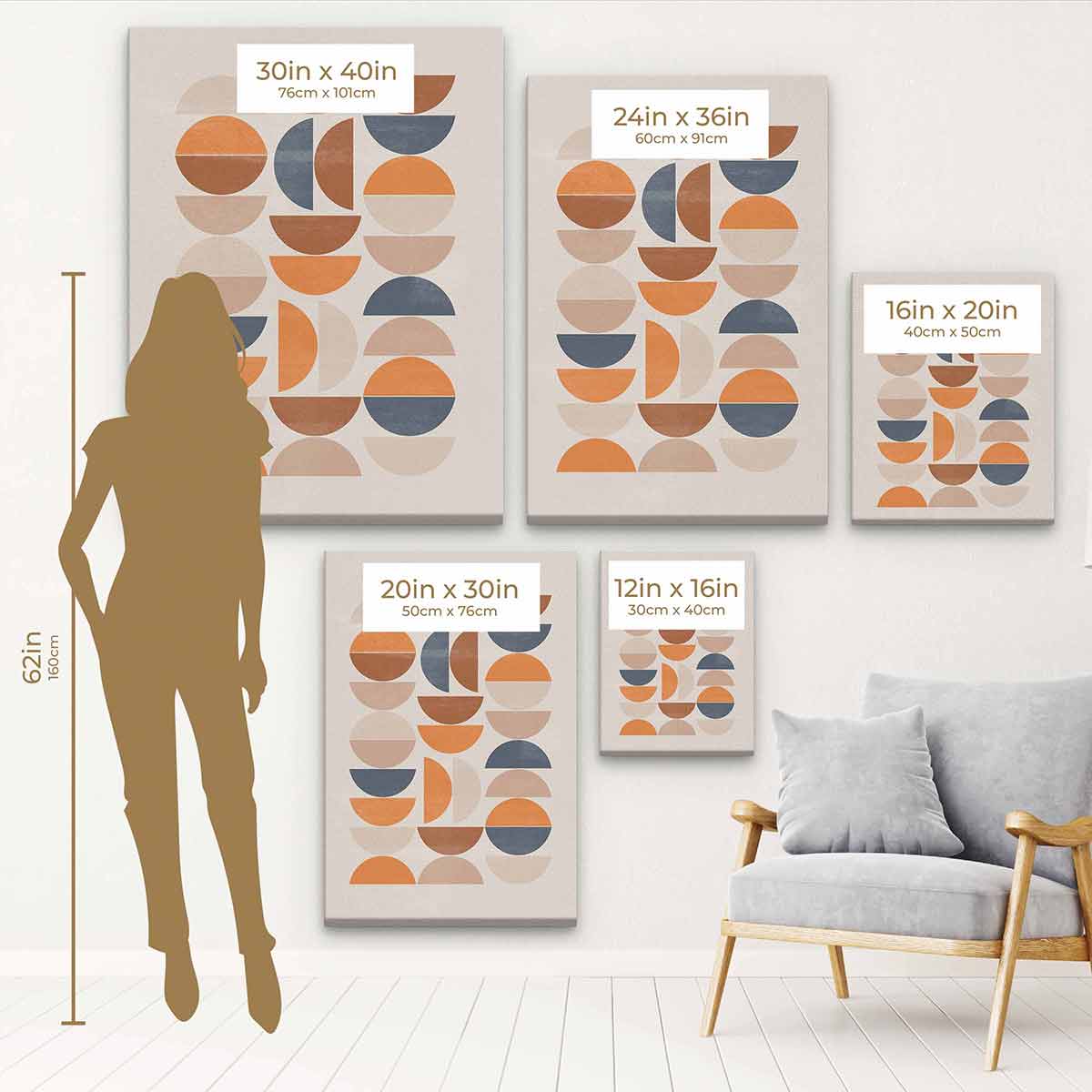 Orange Semi-Circle Wall Art Canvas Print - Modern Abstract Home Decor for Living Room, Bedroom & Office