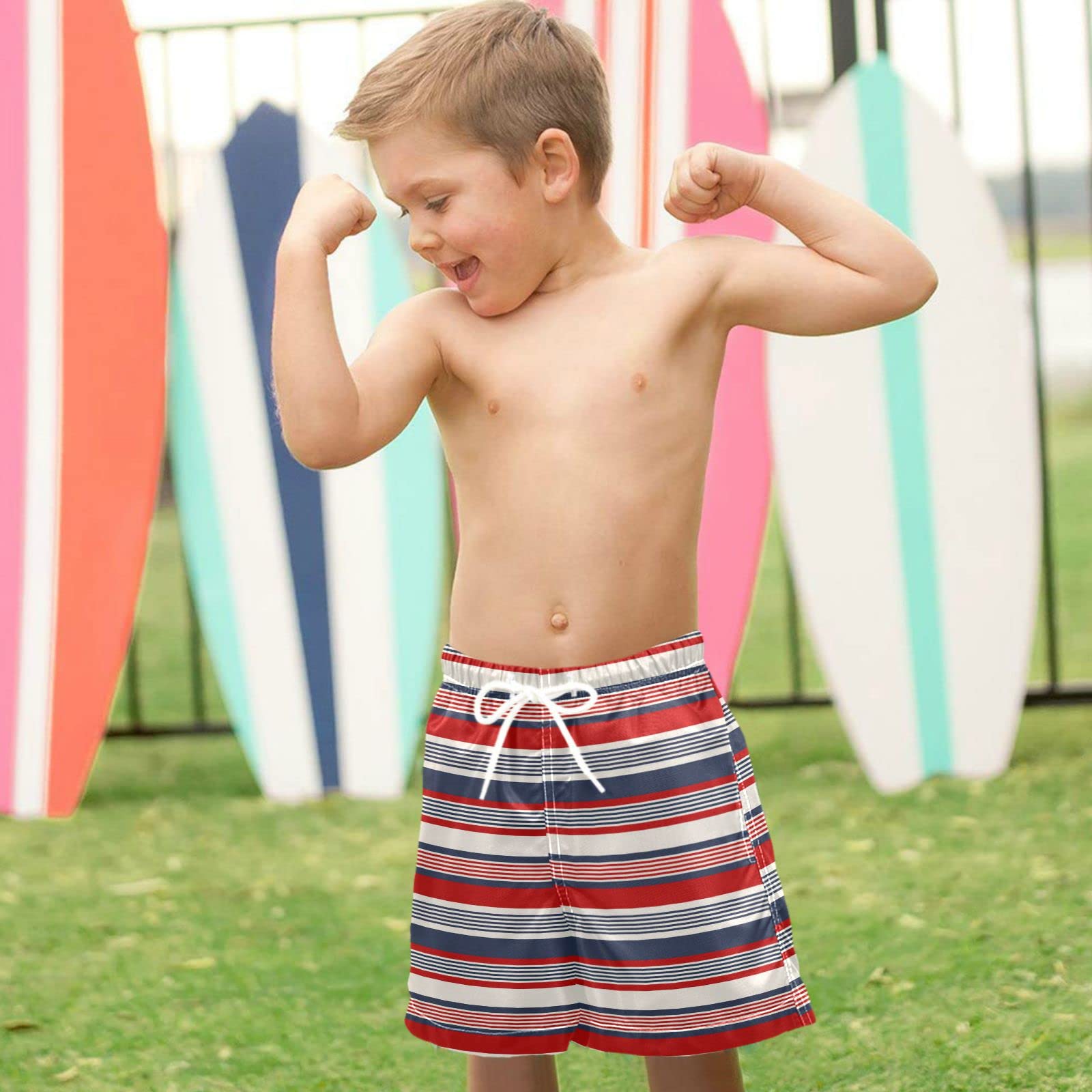 Visesunny Cool Black Red Lines Boys Funny Toddler Swim Trunks - Quick Dry Boys Bathing Suit for Beach, Pool & Water Sports | Comfortable Kids Board Shorts for Summer Swimwear