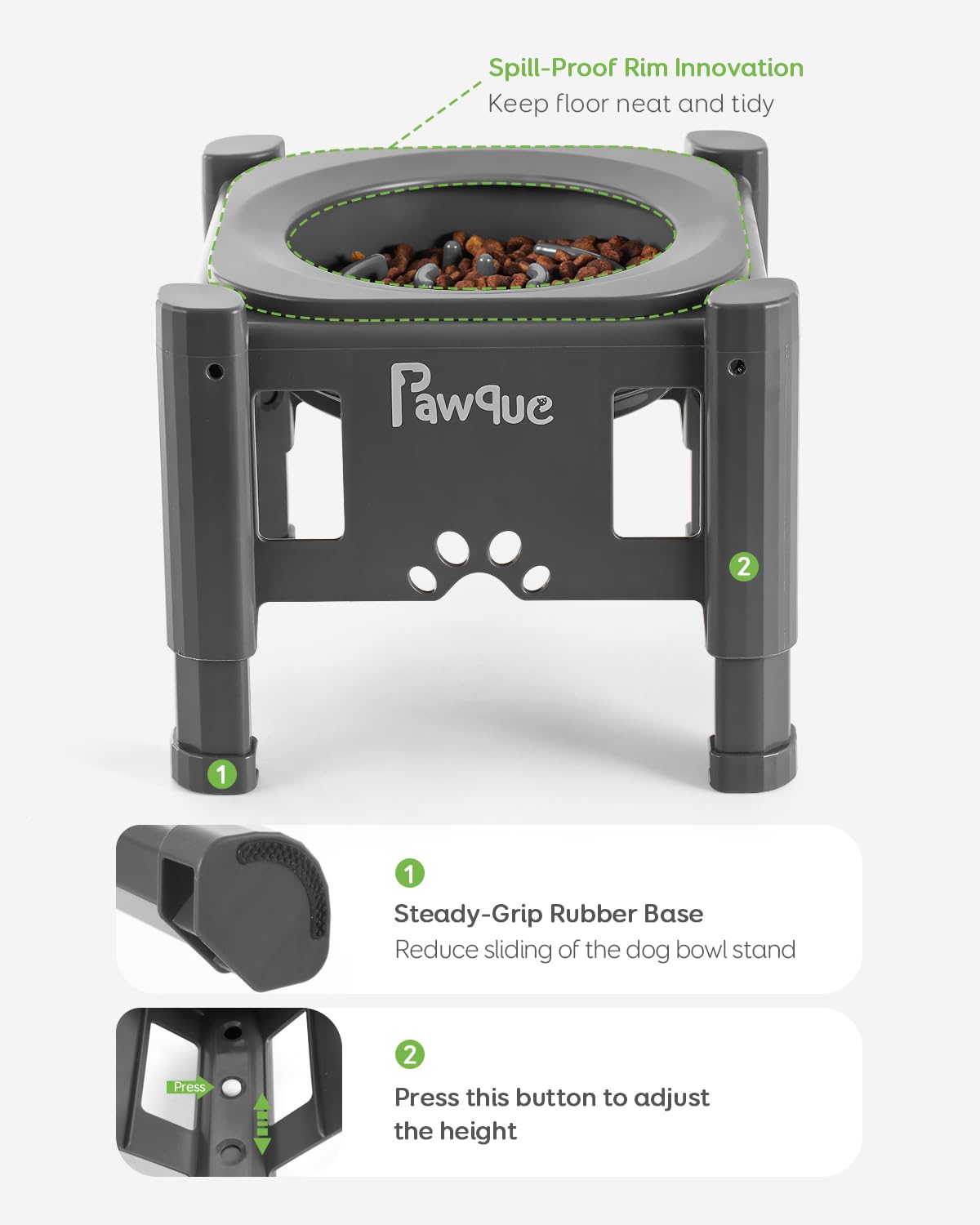 Elevated Slow Feeder Dog Bowl with Adjustable Stand (3 Heights 6.1