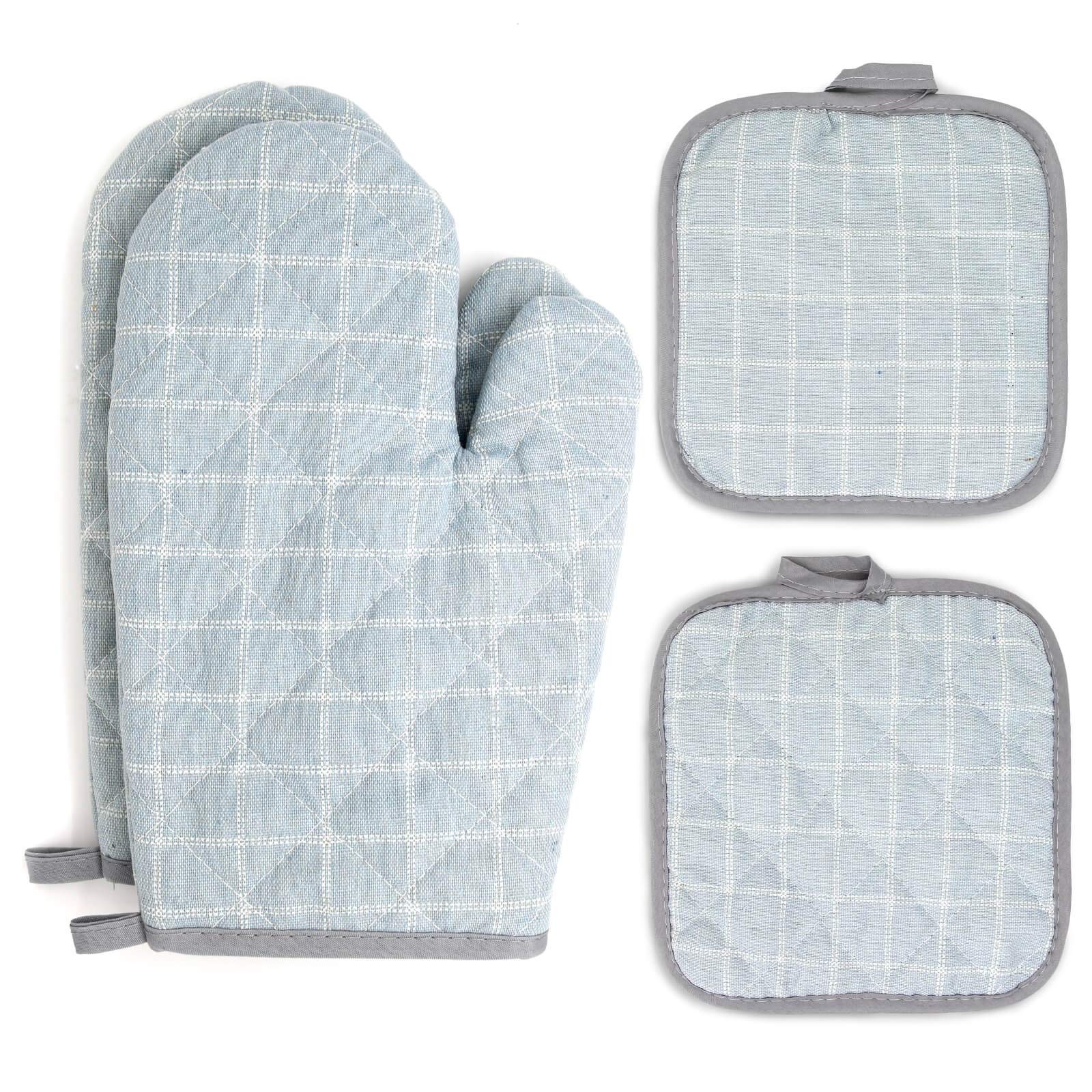 Pretty Jolly Heat Resistant Oven Mitts and Pot Holders Set - 4 Piece Blue Kitchen Accessories for Baking, Cooking & Grilling | Perfect for Women's Home Kitchen & BBQ Use