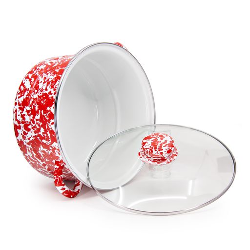 6 Quart Stainless Steel Stock Pot with Red Swirl Design - Perfect for Soups, Stews & Pasta Cooking - Ideal for Home Chefs & Large Family Meals