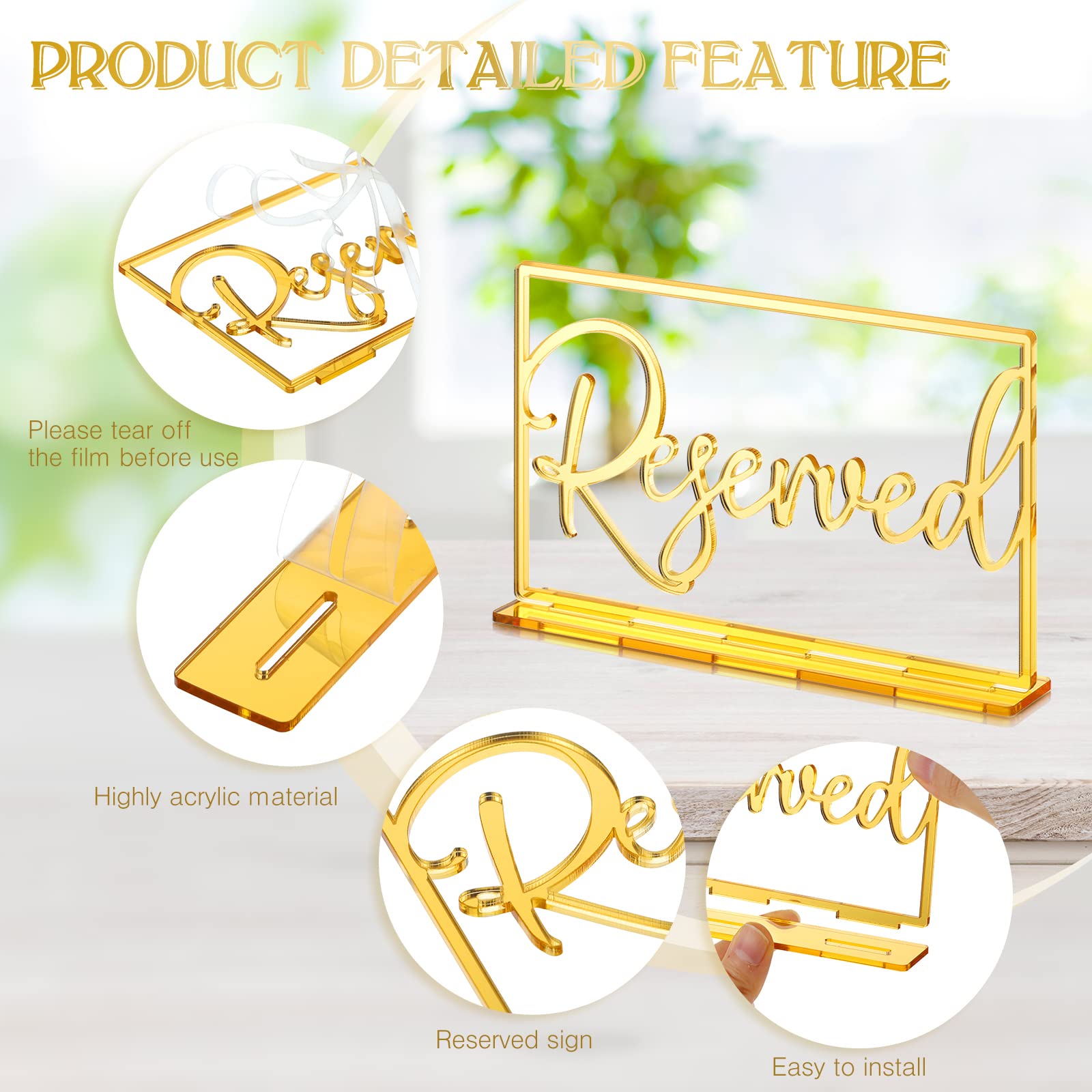 6-Piece Gold Acrylic Reserved Table Signs for Weddings, Restaurants, Business & Office Events - Elegant Standing Seating Reservation Displays for Special Occasions