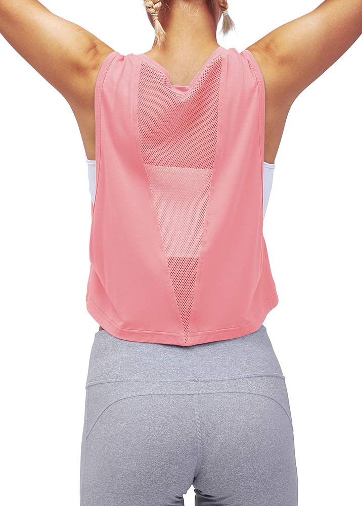 Mippo Women's Breathable Mesh Back Workout Crop Top - Loose Fit Gym Running Tank Top for Yoga, Fitness & Casual Wear