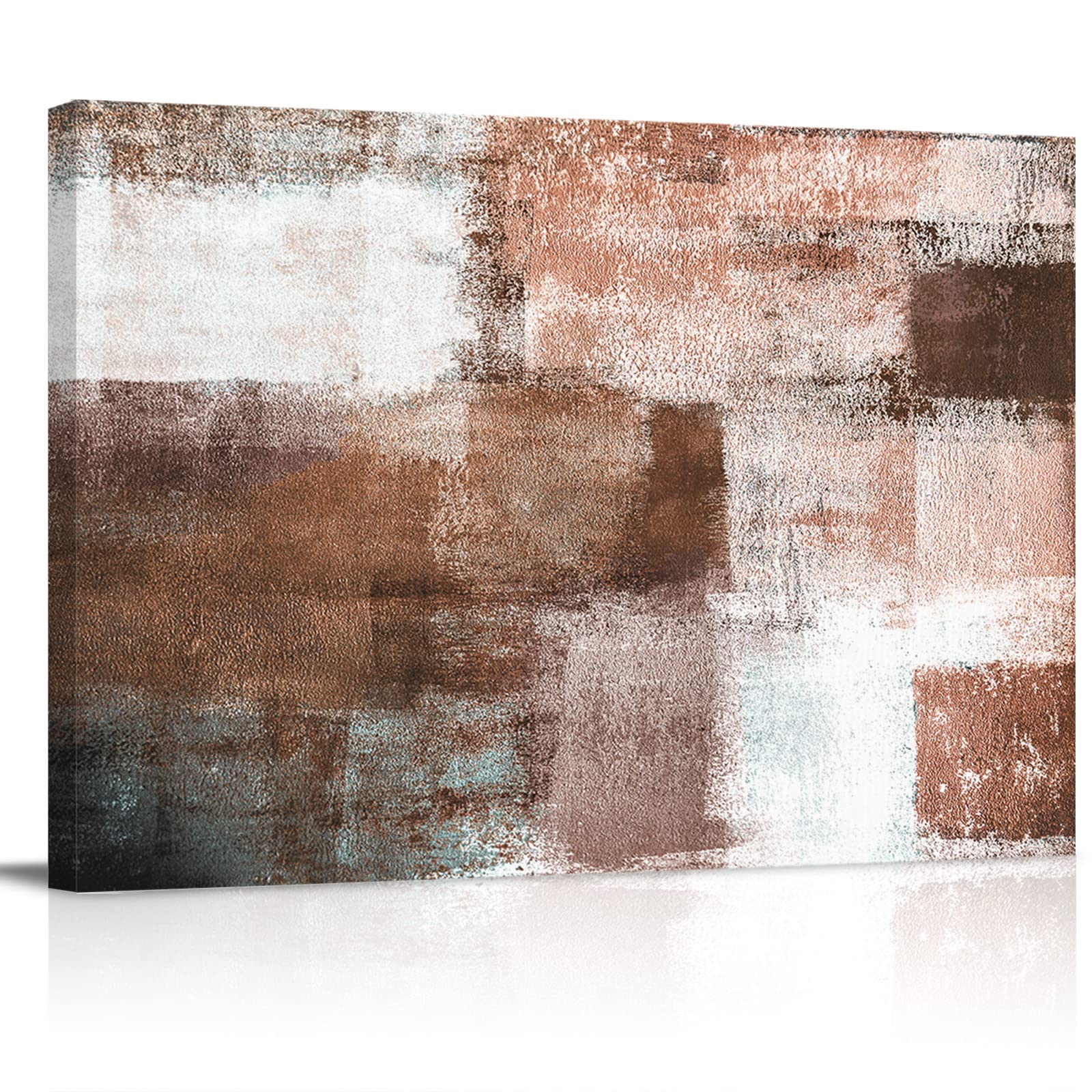 Vintage Brown Abstract Brushstrokes Oil Painting - Framed Canvas Wall Art for Bathroom & Bedroom Decor - Grunge Design Stretched Artwork - Perfect for Home, Office & Gift Giving