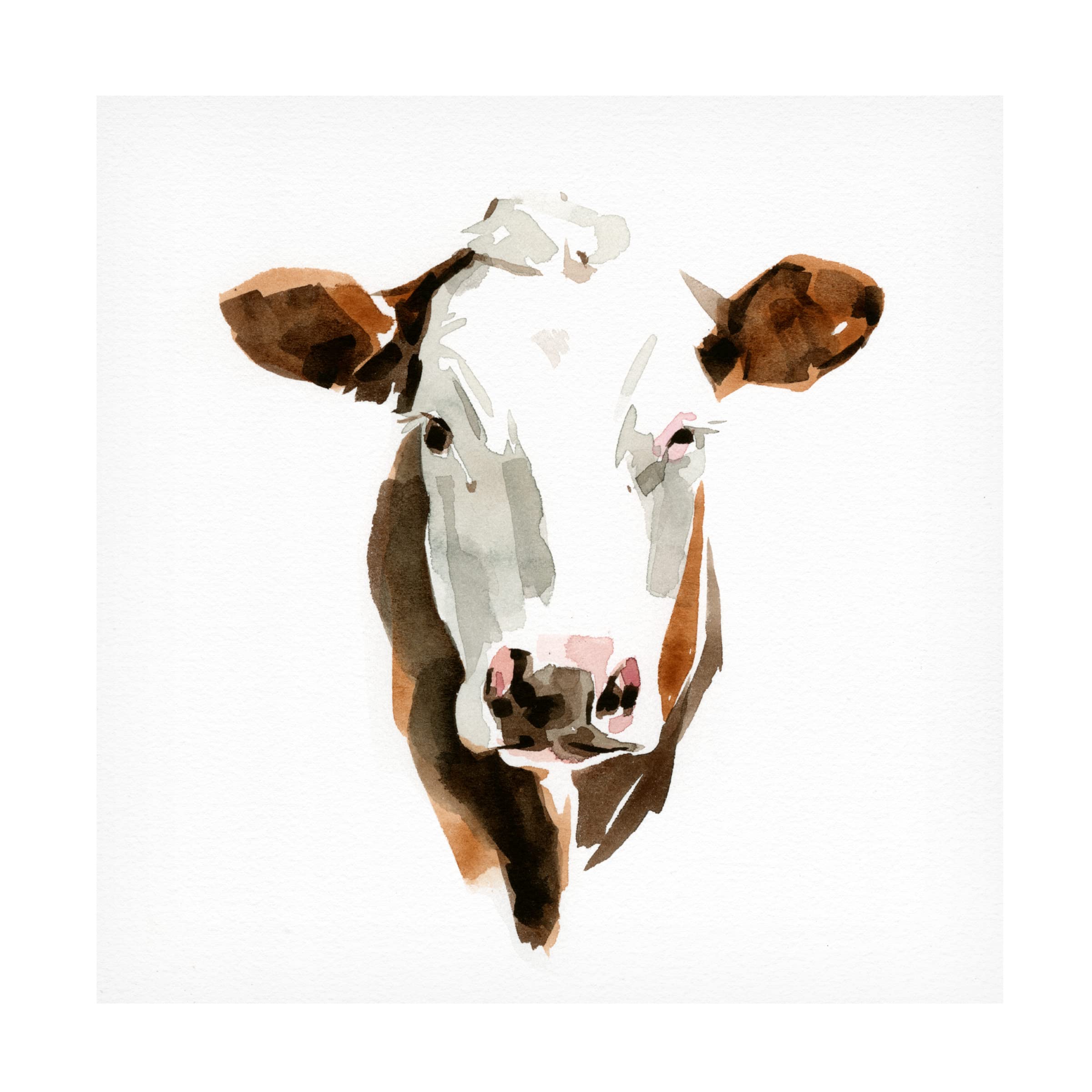 Emma Caroline Watercolor Bovine III Canvas Art Print - 18x18 Inch Modern Farmhouse Wall Decor for Living Room, Bedroom & Office