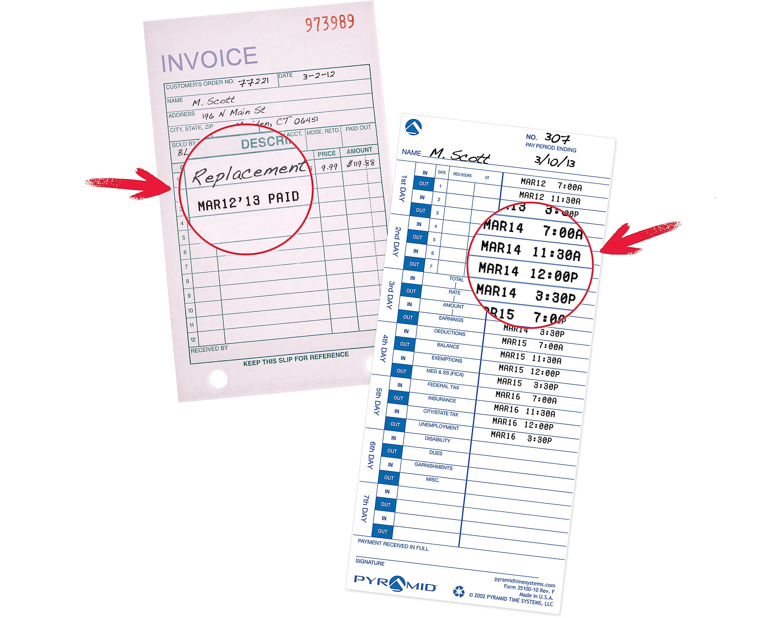 Pyramid Time Systems 3500SS Employment Time Clock & Document Stamp with Smart Site Alignment - Punch Time Clock Kit Includes 25 Time Cards, 1 Ribbon & 2 Security Keys - Perfect for Small Business Employee Time Tracking & Payroll Documentation