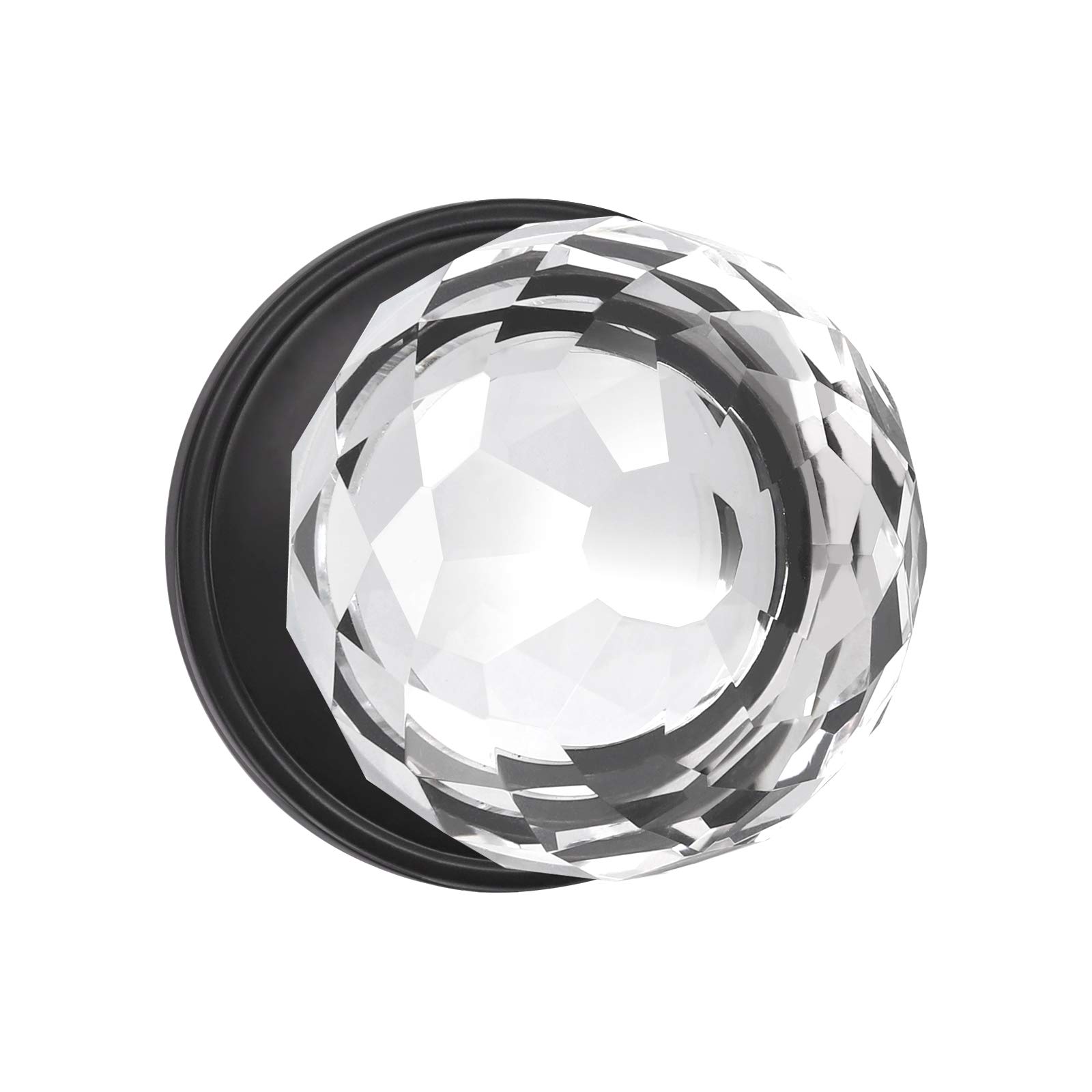 KNOBWELL 2 Pack Classic Round Crystal Door Knobs - Matte Black Finish, Faceted Glass, Passage Function for Hallway & Closet - Perfect for Bedroom, Bathroom & Interior Doors