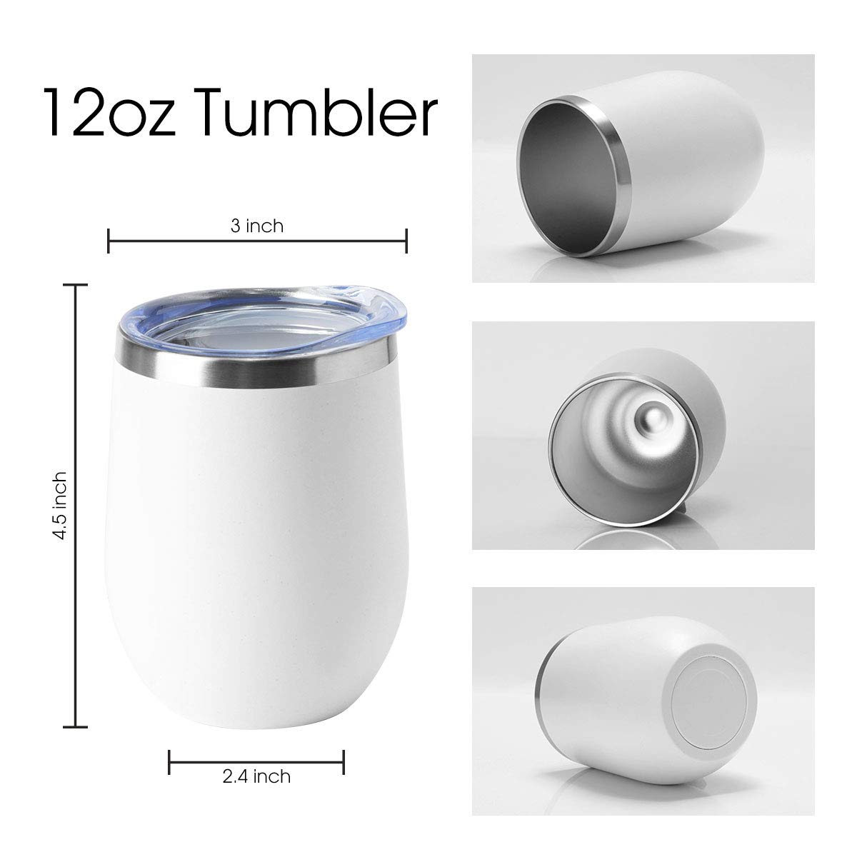 HASLE OUTFITTERS 12oz Stainless Steel Wine Tumbler with Lid - Double Wall Vacuum Insulated Stemless Wine Glass - Keeps Drinks Hot & Cold - Perfect for Coffee, Cocktails, Beer, Travel, Picnics & Outdoor Activities (6 Pack, White)