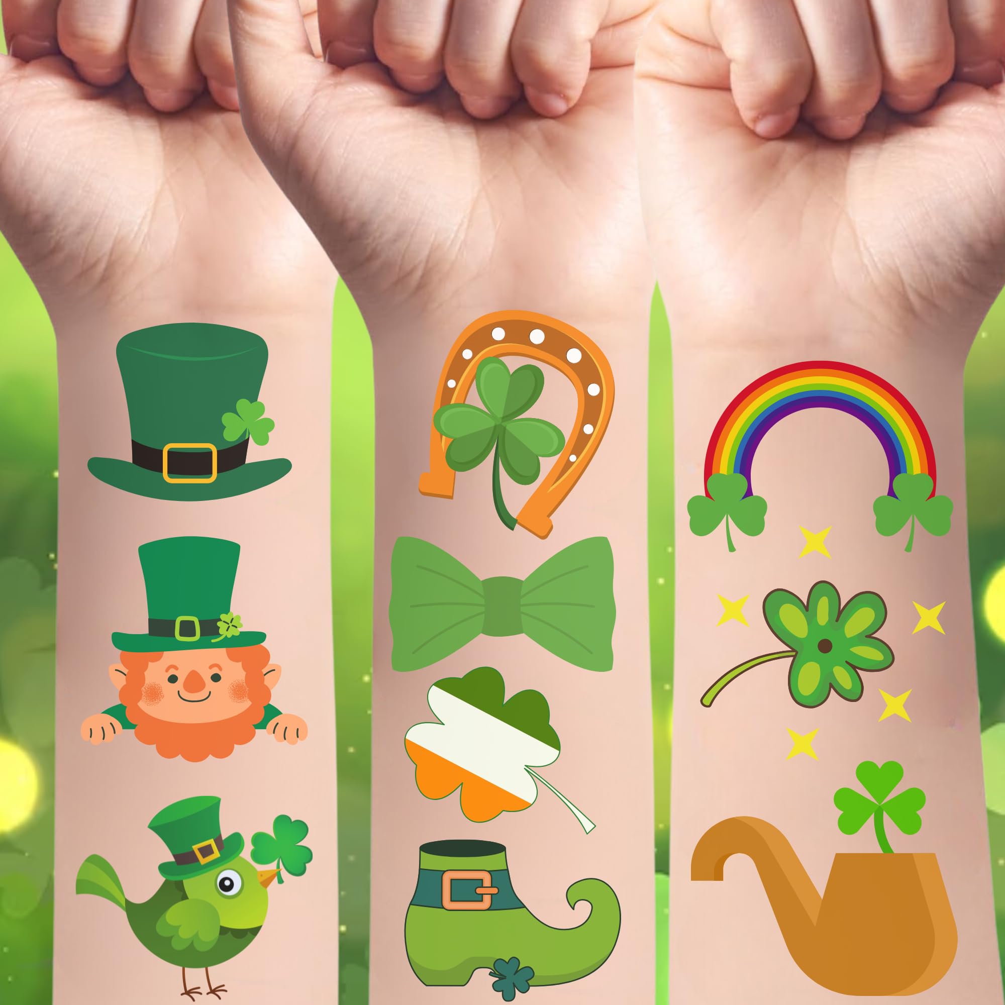 St. Patrick's Day Temporary Tattoos - 50Pcs Irish Shamrock Face & Body Stickers for Party Decorations, Favors & Accessories - Perfect for St. Paddy's Day Celebrations, Parades & Irish Themed Events